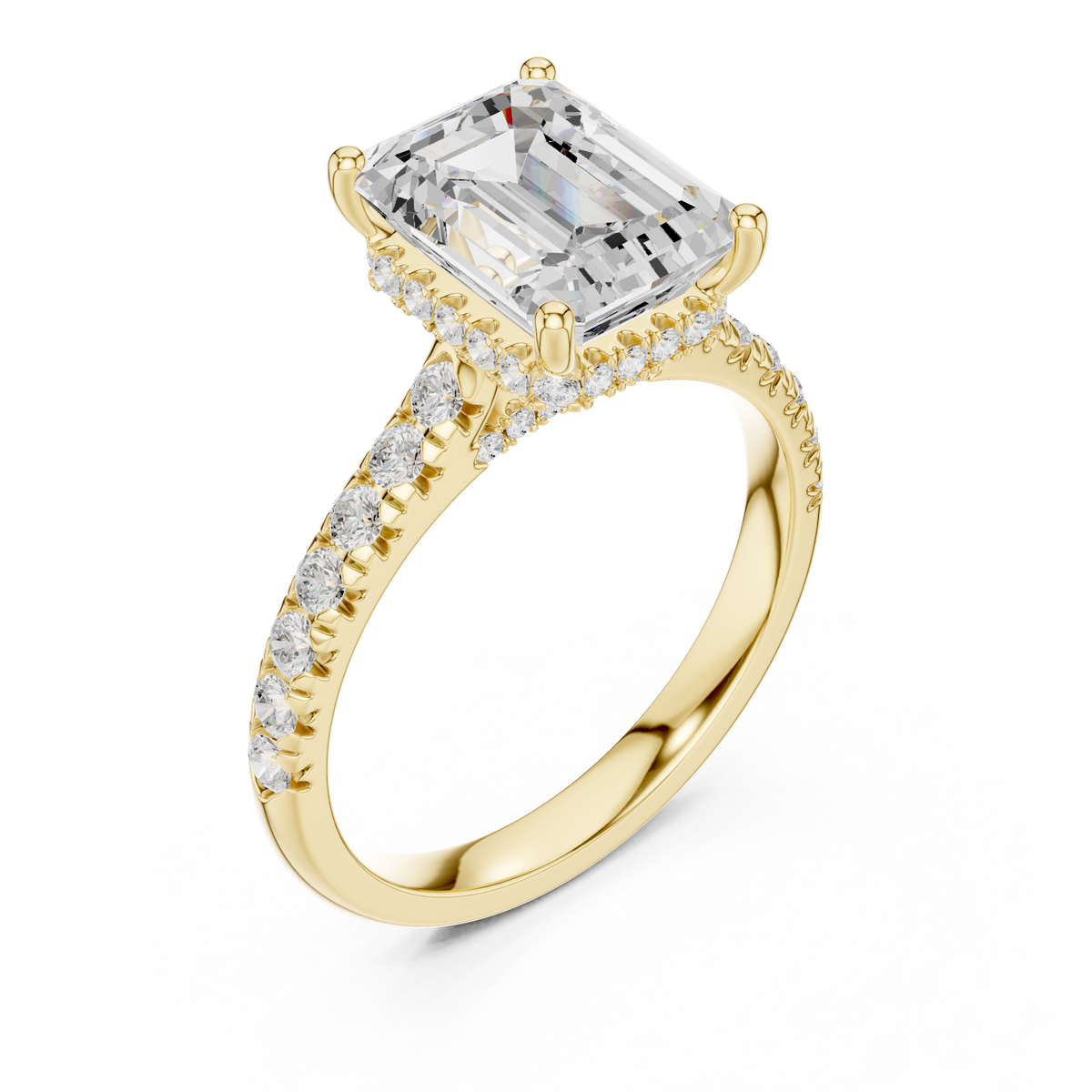 3.16 ct Emerald Cut Diamond Hidden Halo Pavé Engagement Ring – view 11 of 12, lab grown diamond ring | Jewelix Atelier