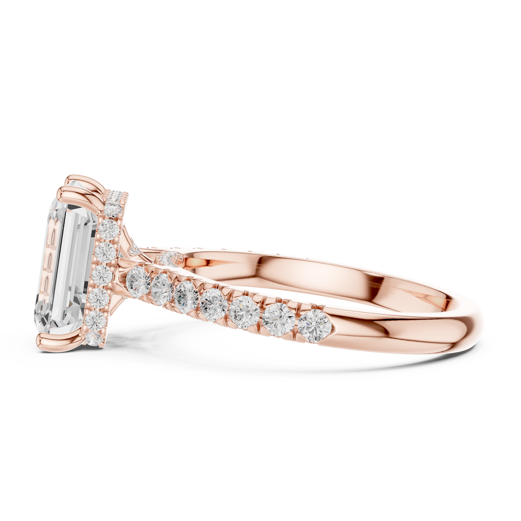 Emerald Cut Hidden Halo Diamond Engagement Ring