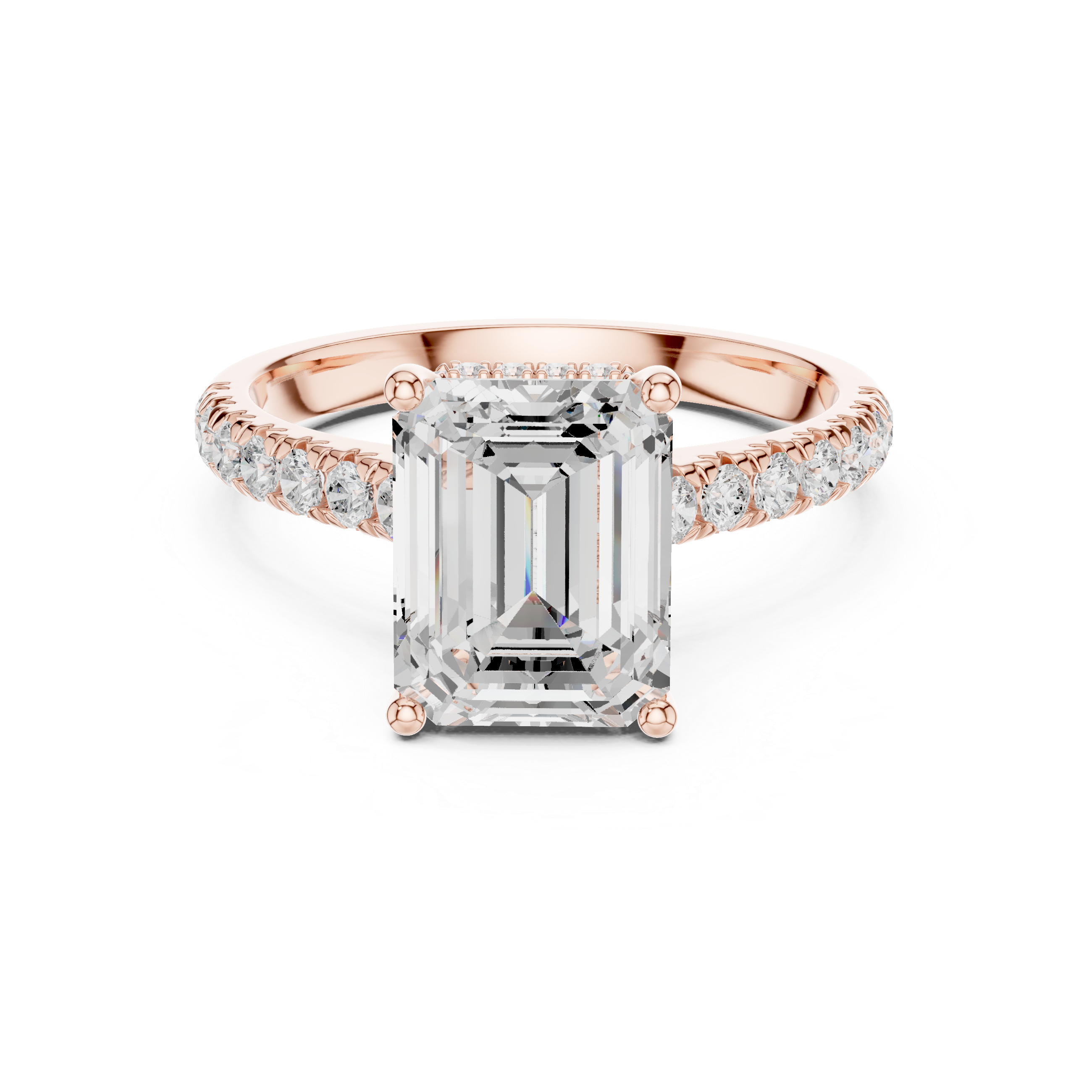 3.16 CT Emerald Cut Diamond Hidden Halo Pavé Engagement Ring