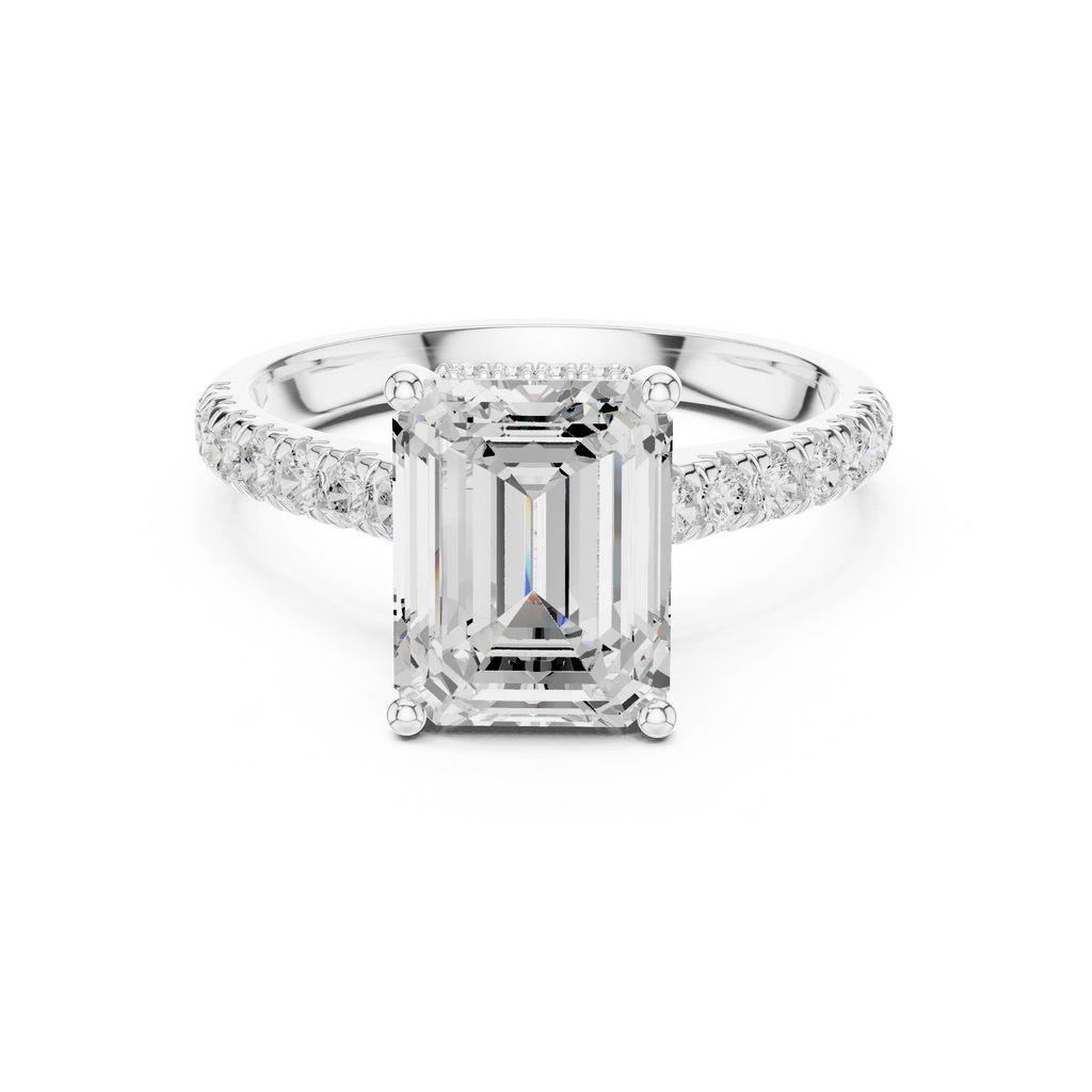 3.16 CT Emerald Cut Diamond Hidden Halo Pavé Engagement Ring