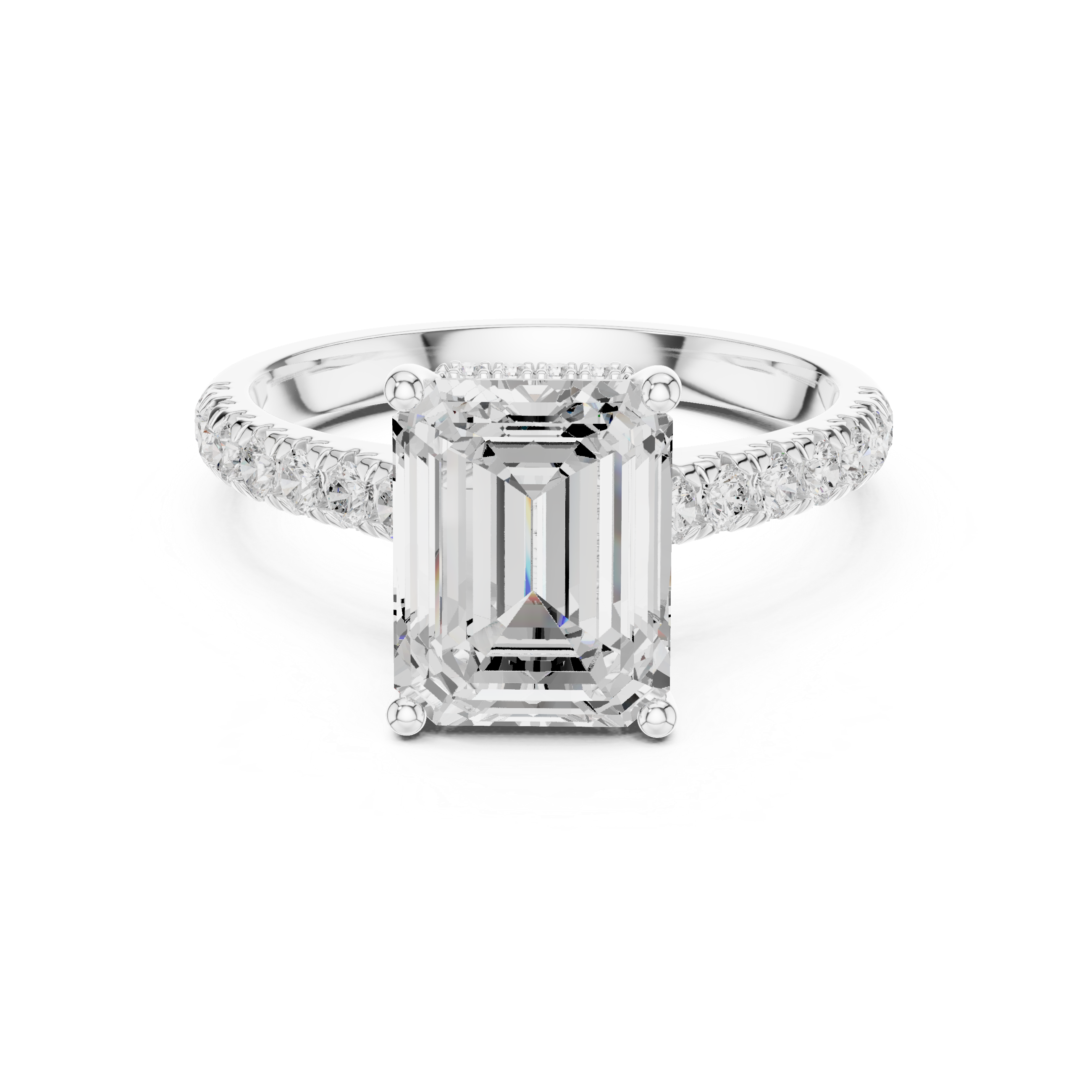 3.16 CT Emerald Cut Diamond Hidden Halo Pavé Engagement Ring