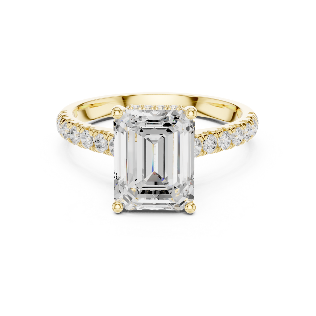 3.16 CT Emerald Cut Diamond Hidden Halo Pavé Engagement Ring