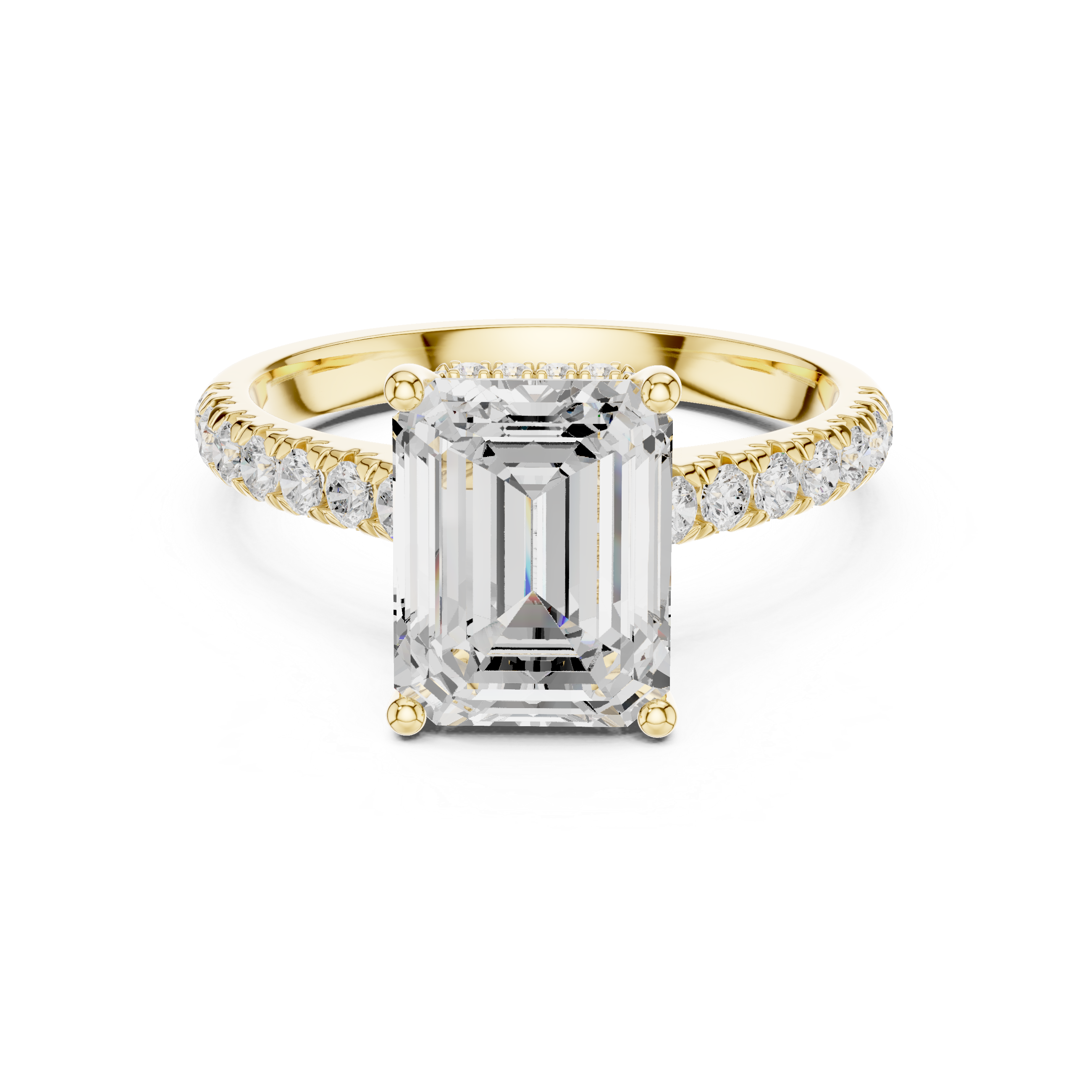 3.16 CT Emerald Cut Diamond Hidden Halo Pavé Engagement Ring