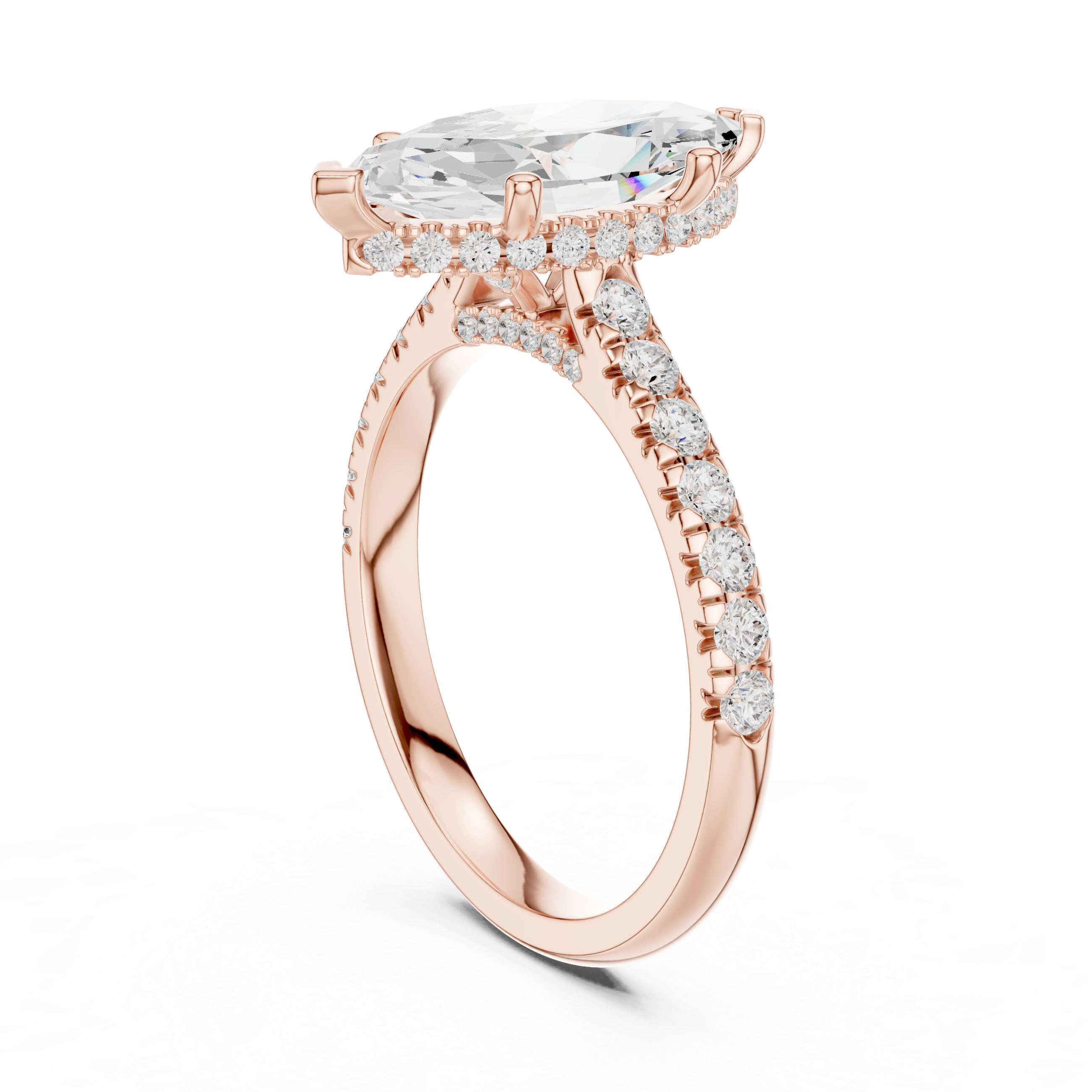 Marquise Cut Hidden Halo Diamond Engagement Ring