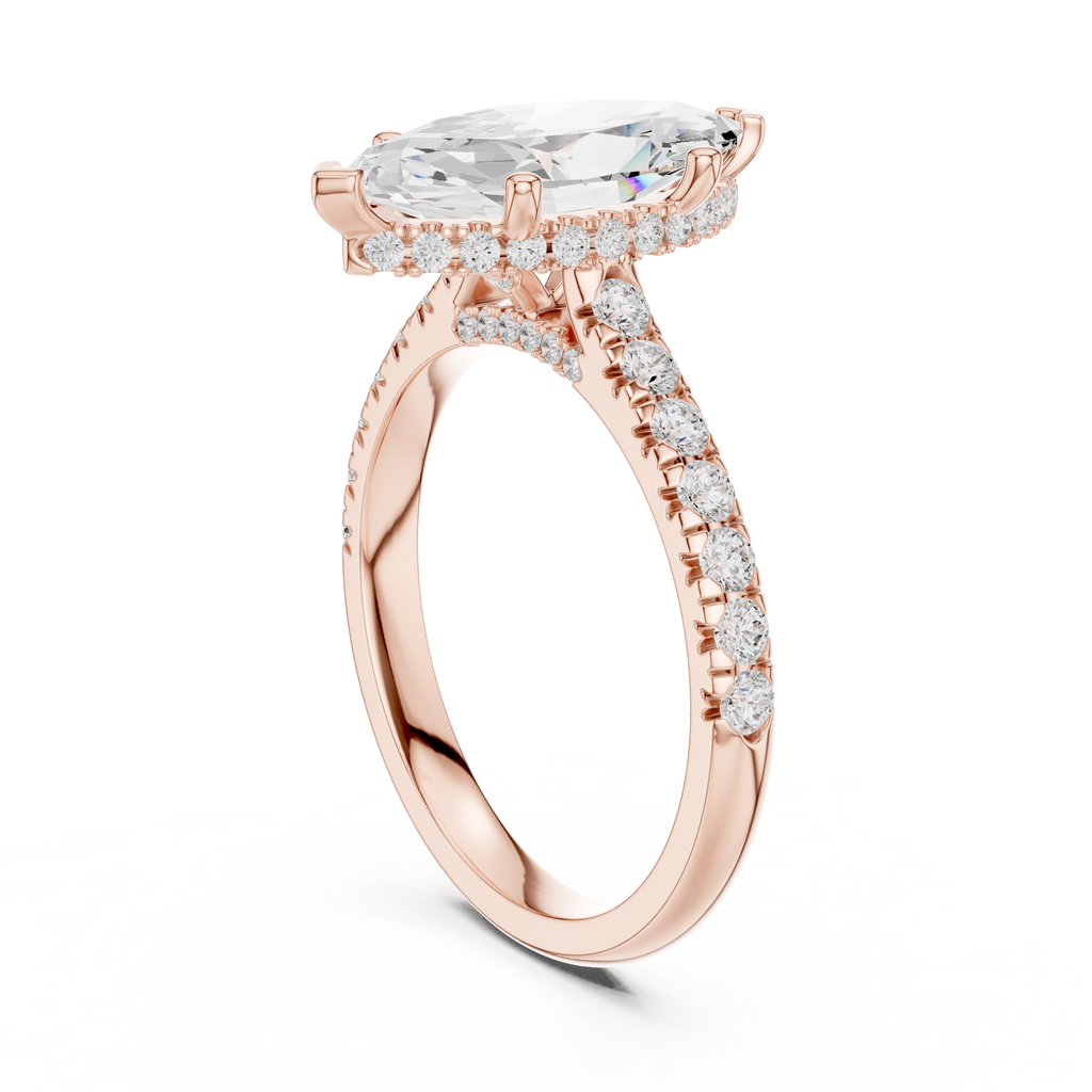 3.17 CT Marquise Cut Diamond Hidden Halo Pavé Engagement Ring