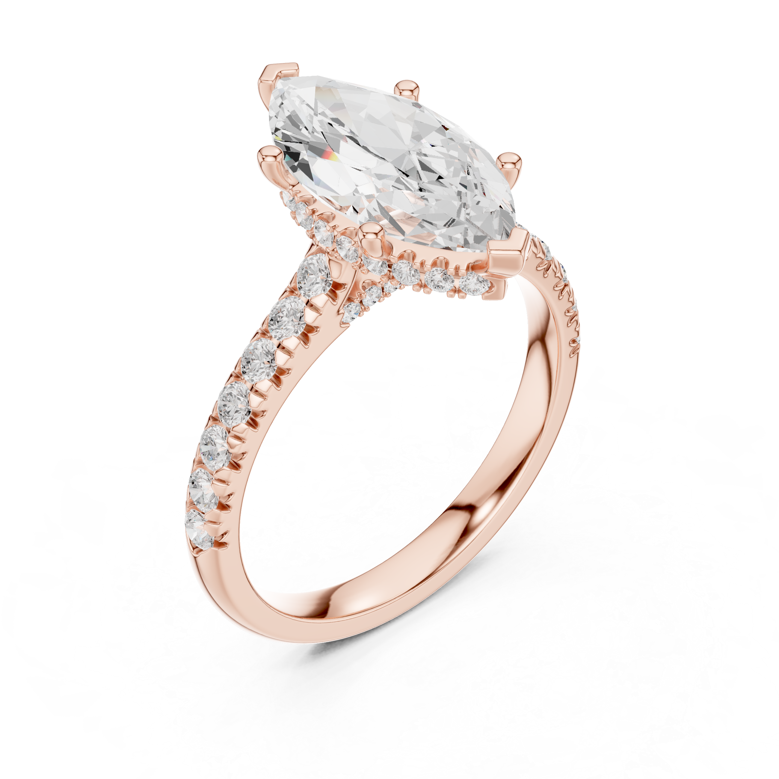 3.17 CT Marquise Cut Diamond Hidden Halo Pavé Engagement Ring