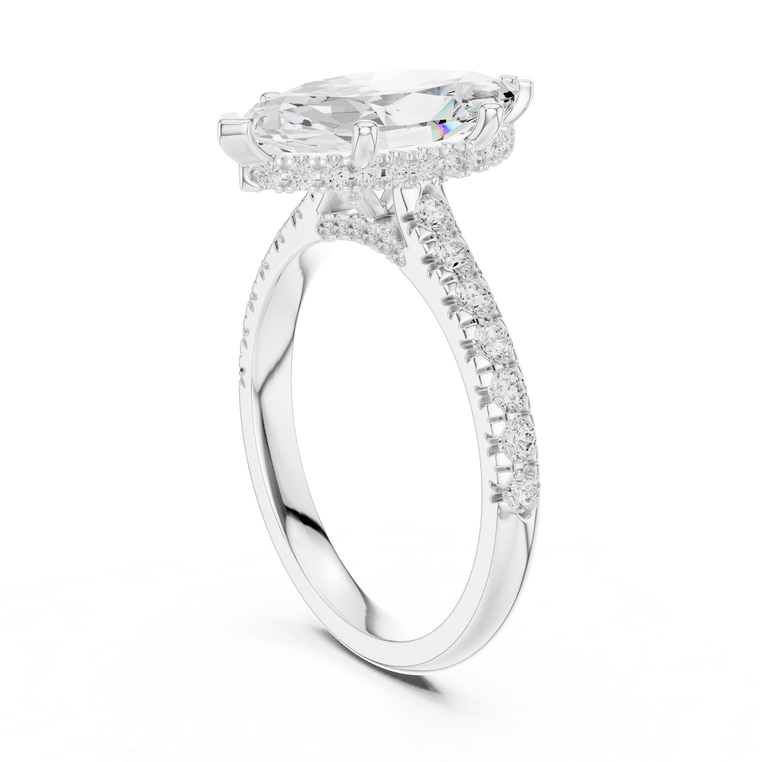 3.17 CT Marquise Cut Diamond Hidden Halo Pavé Engagement Ring