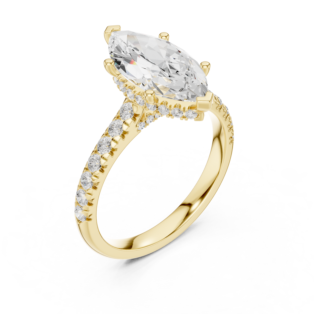 3.17 CT Marquise Cut Diamond Hidden Halo Pavé Engagement Ring