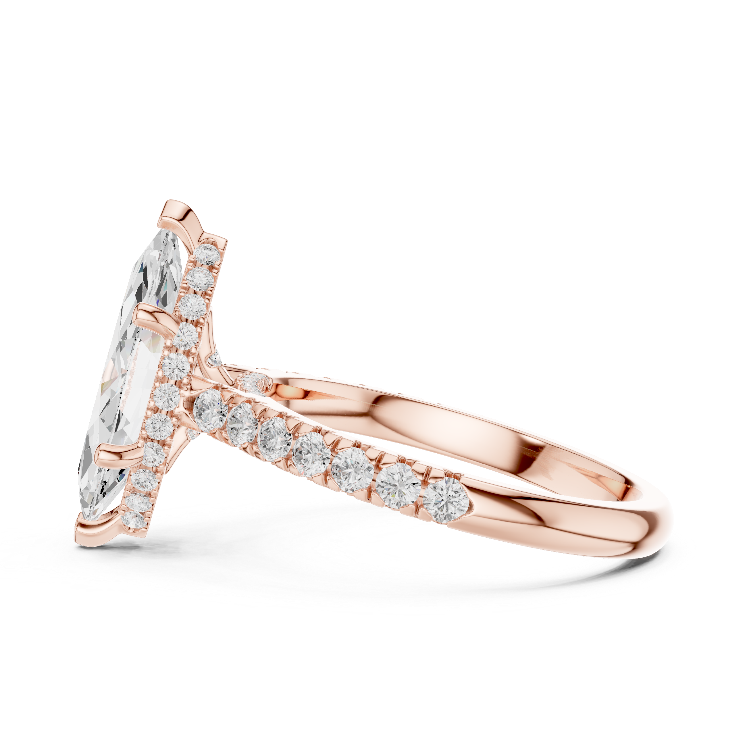 3.17 CT Marquise Cut Diamond Hidden Halo Pavé Engagement Ring