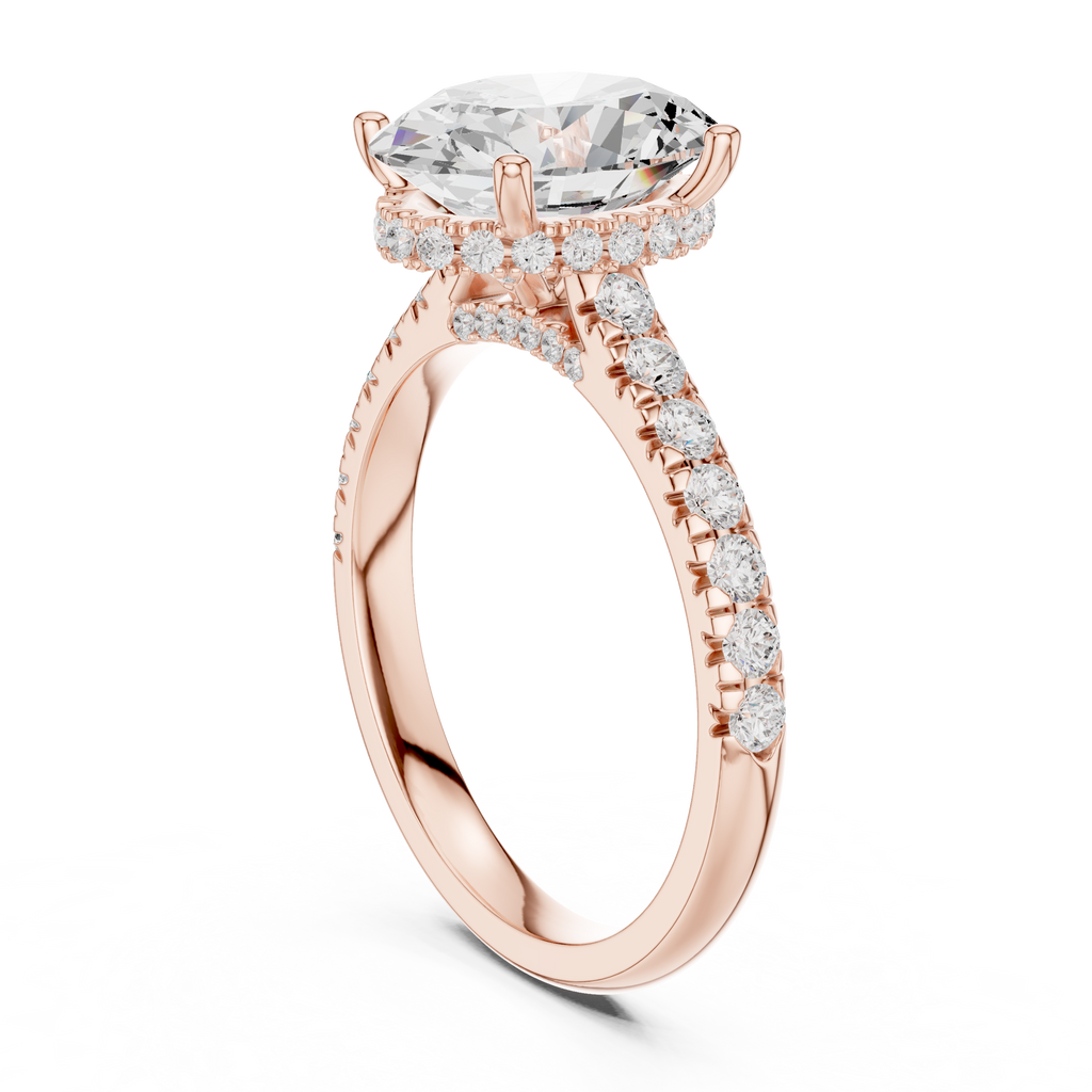 3.15 CT Oval Cut Diamond Hidden Halo Pavé Engagement Ring