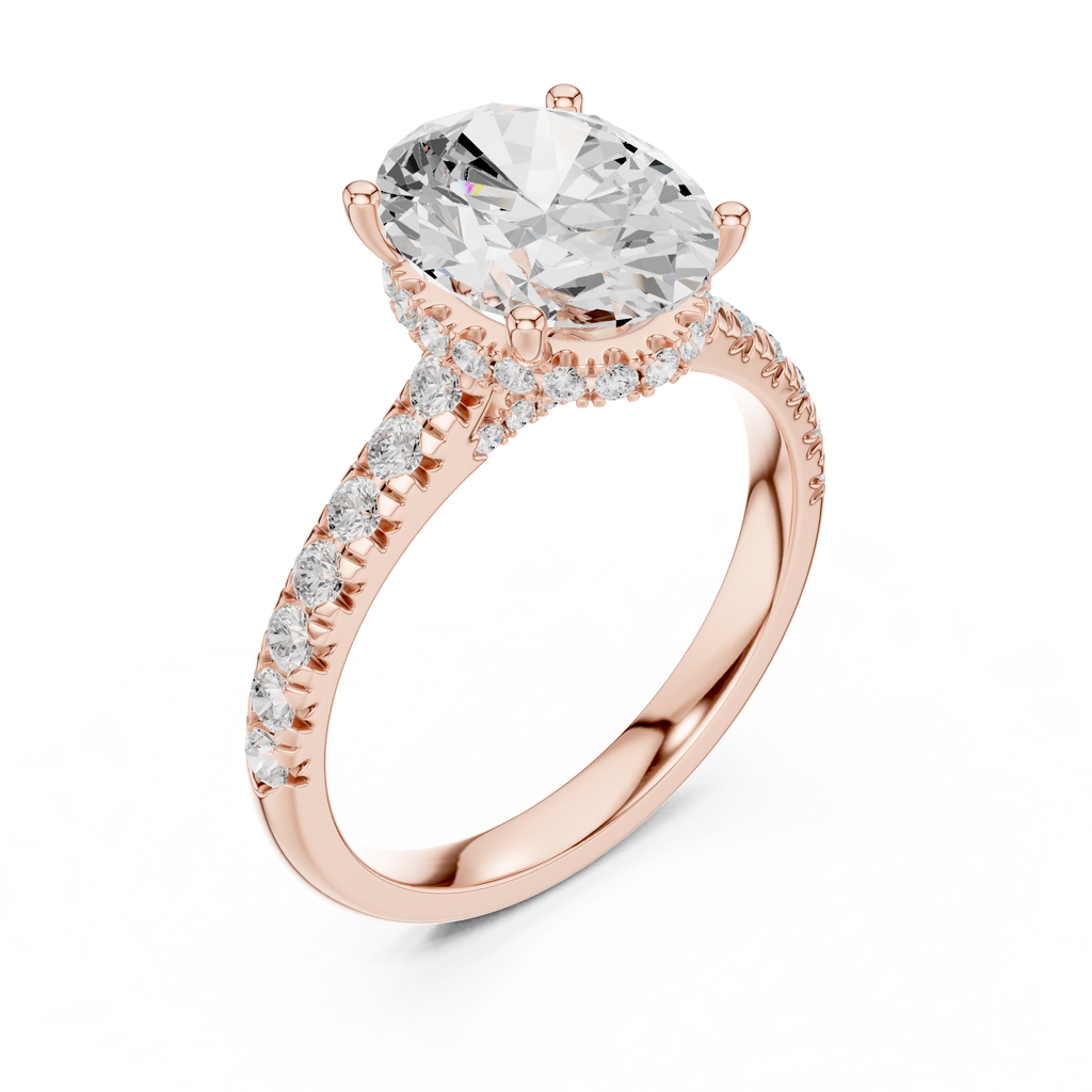 3.15 CT Oval Cut Diamond Hidden Halo Pavé Engagement Ring