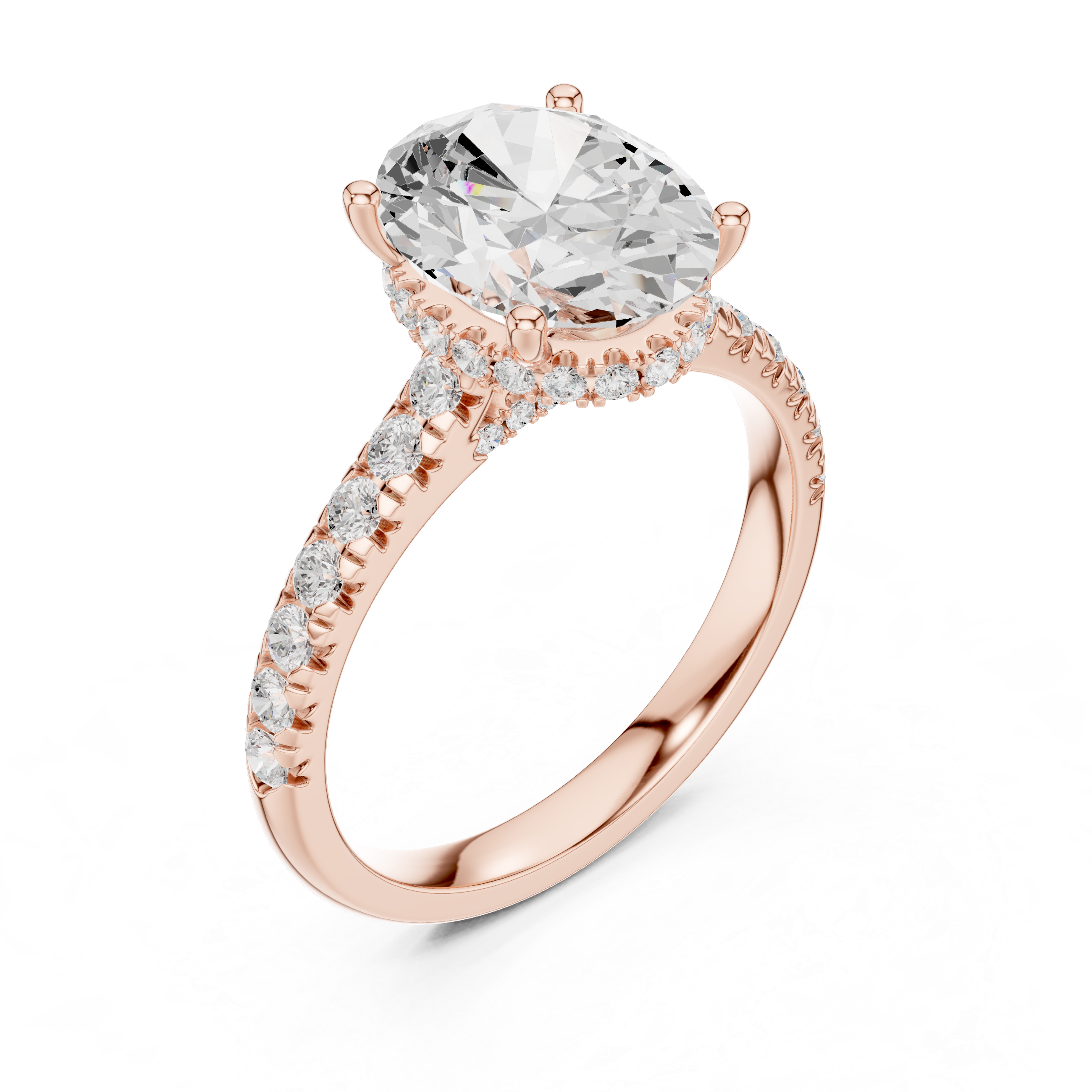 3.15 CT Oval Cut Diamond Hidden Halo Pavé Engagement Ring