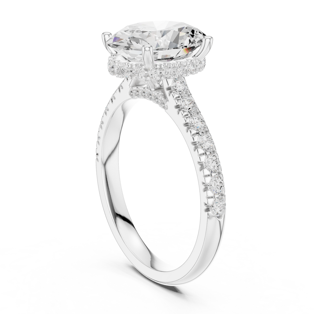 3.15 CT Oval Cut Diamond Hidden Halo Pavé Engagement Ring