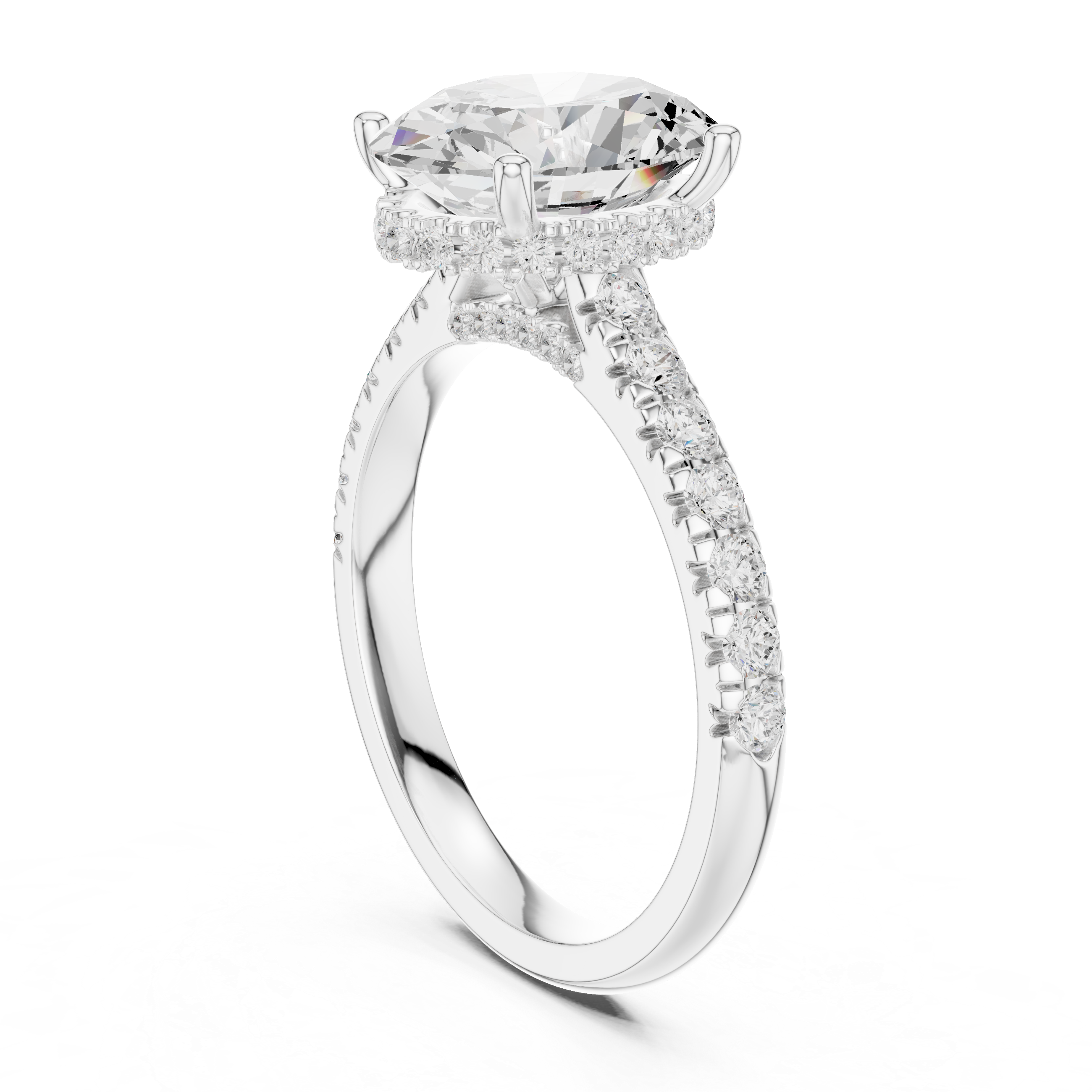 3.15 CT Oval Cut Diamond Hidden Halo Pavé Engagement Ring