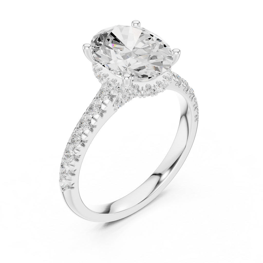 3.15 CT Oval Cut Diamond Hidden Halo Pavé Engagement Ring