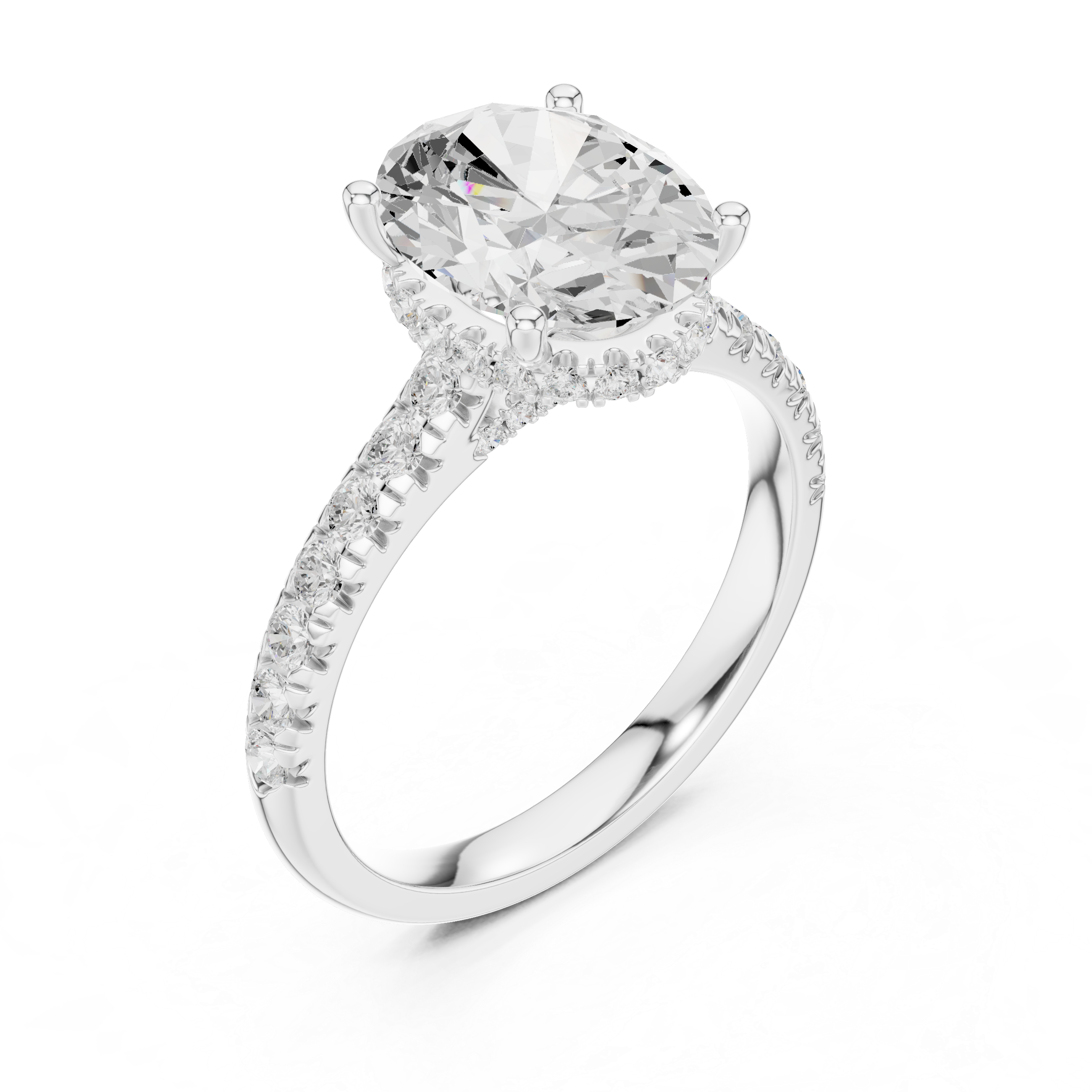 3.15 CT Oval Cut Diamond Hidden Halo Pavé Engagement Ring