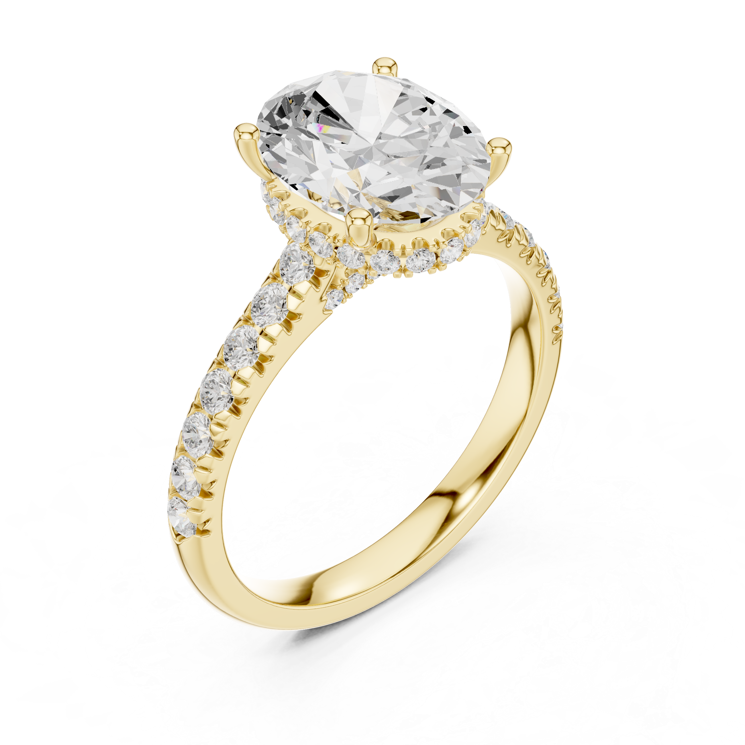 3.15 CT Oval Cut Diamond Hidden Halo Pavé Engagement Ring
