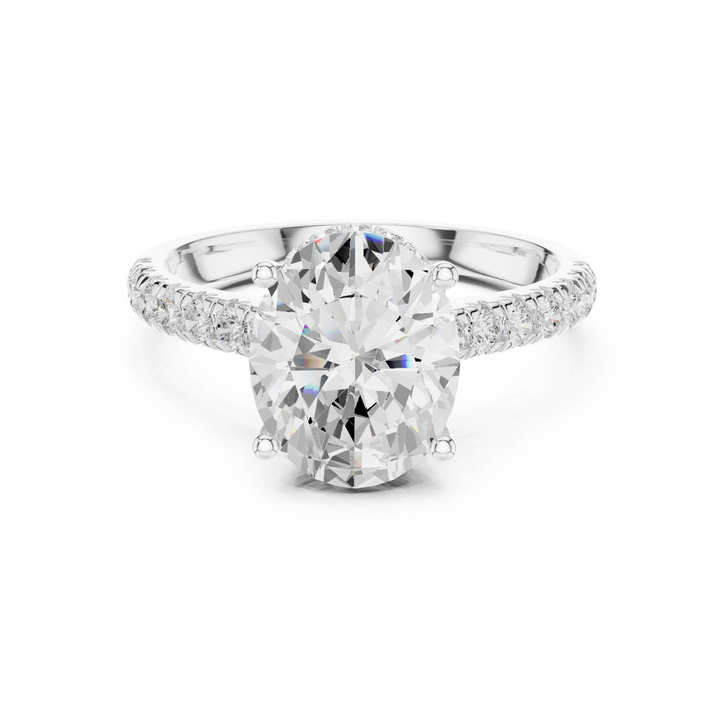 3.15 CT Oval Cut Diamond Hidden Halo Pavé Engagement Ring
