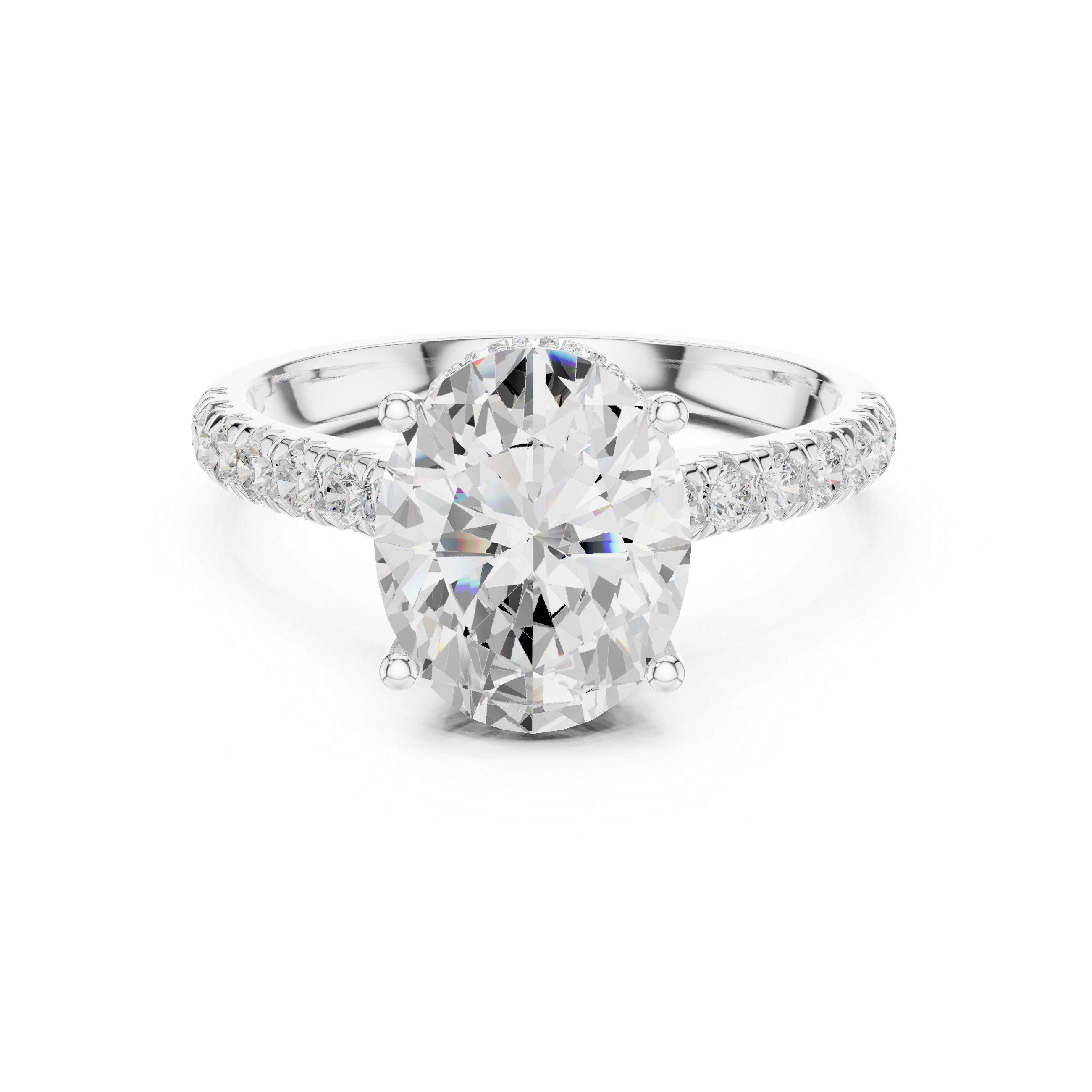 3.15 CT Oval Cut Diamond Hidden Halo Pavé Engagement Ring