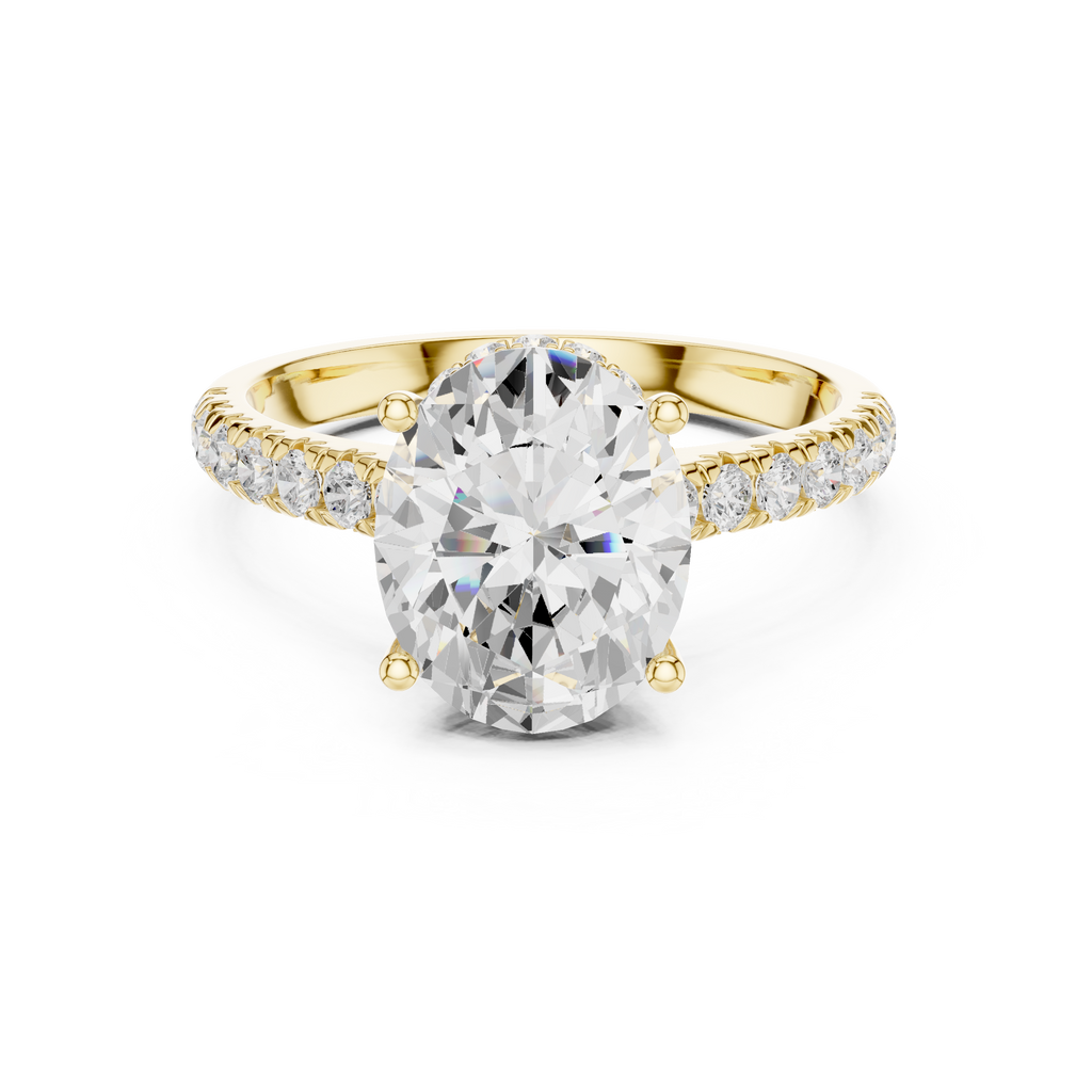 3.15 CT Oval Cut Diamond Hidden Halo Pavé Engagement Ring