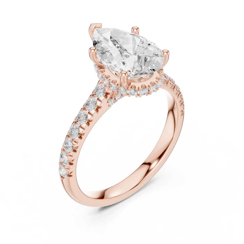 3.14 CT Pear Cut Diamond Hidden Halo Pavé Engagement Ring