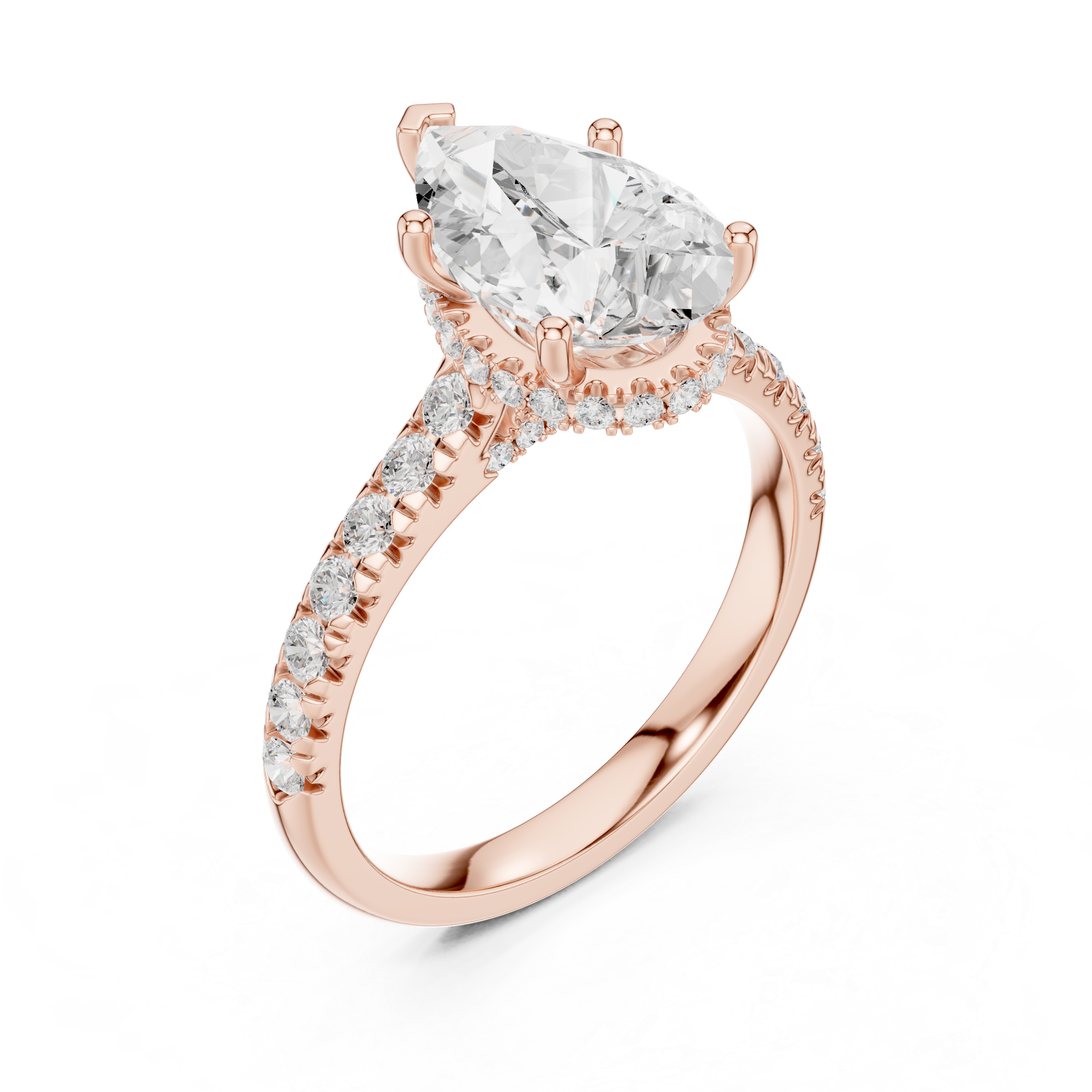 3.14 CT Pear Cut Diamond Hidden Halo Pavé Engagement Ring