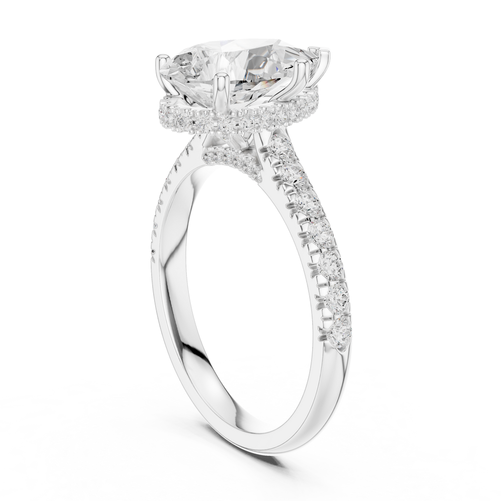 3.14 CT Pear Cut Diamond Hidden Halo Pavé Engagement Ring