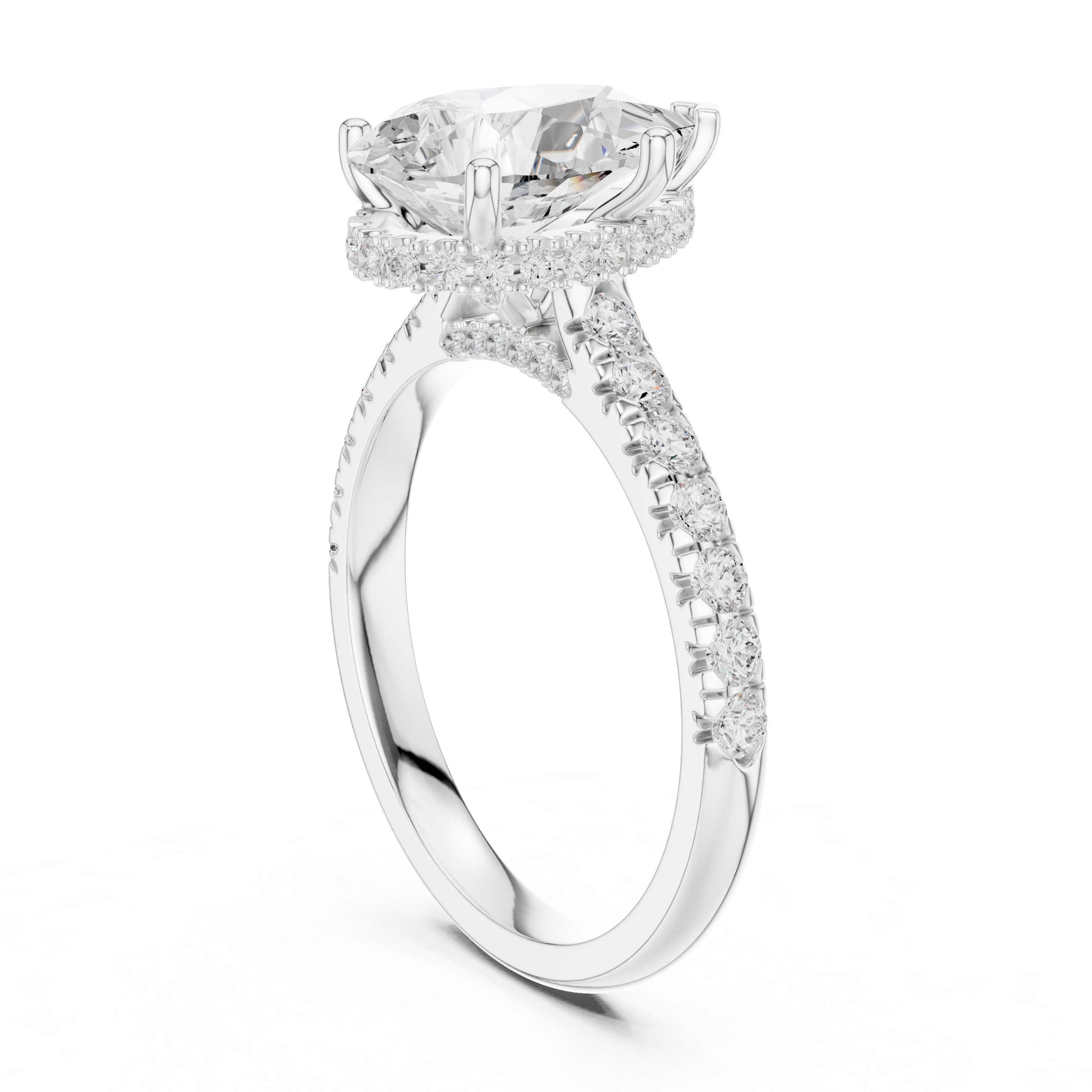 3.14 CT Pear Cut Diamond Hidden Halo Pavé Engagement Ring