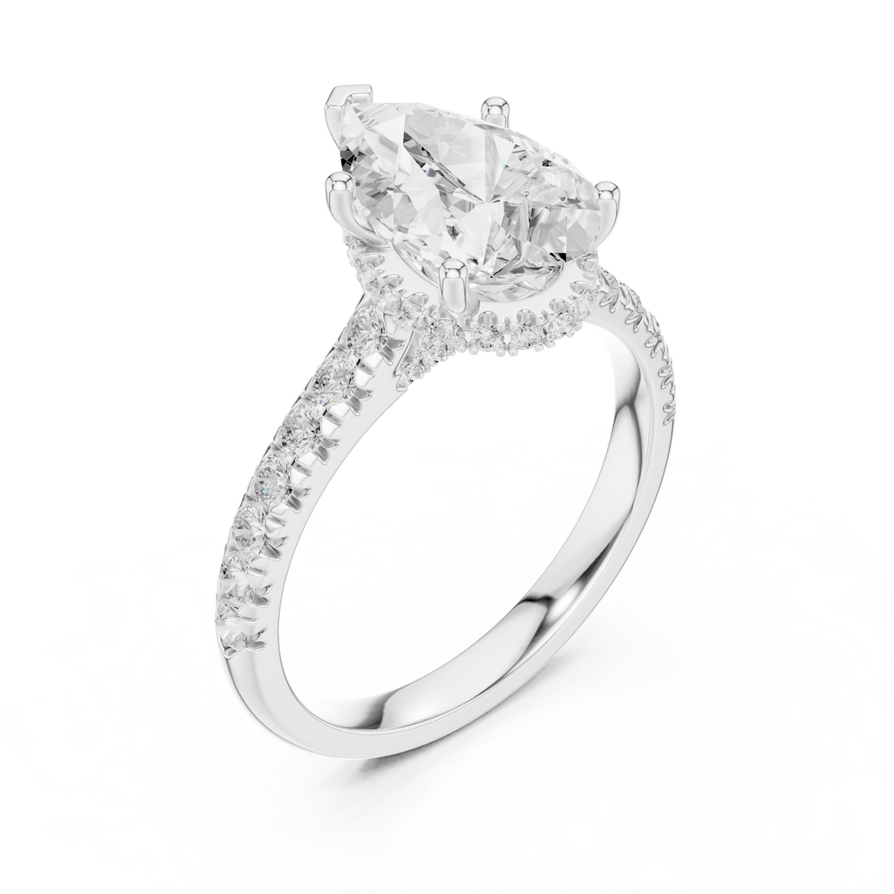 Pear Cut Hidden Halo Diamond Engagement Ring