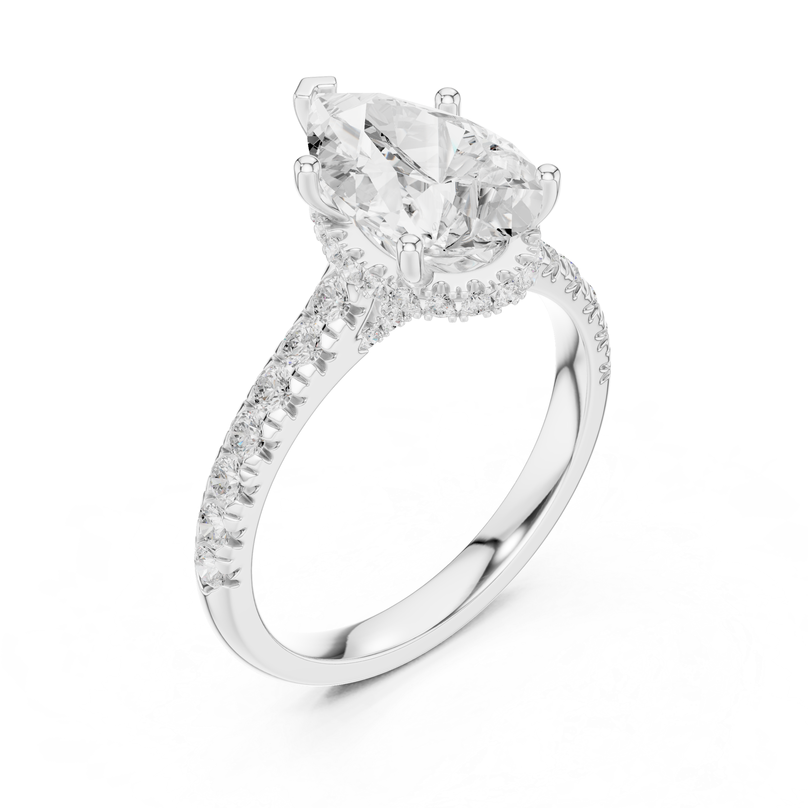 Pear Cut Hidden Halo Diamond Engagement Ring