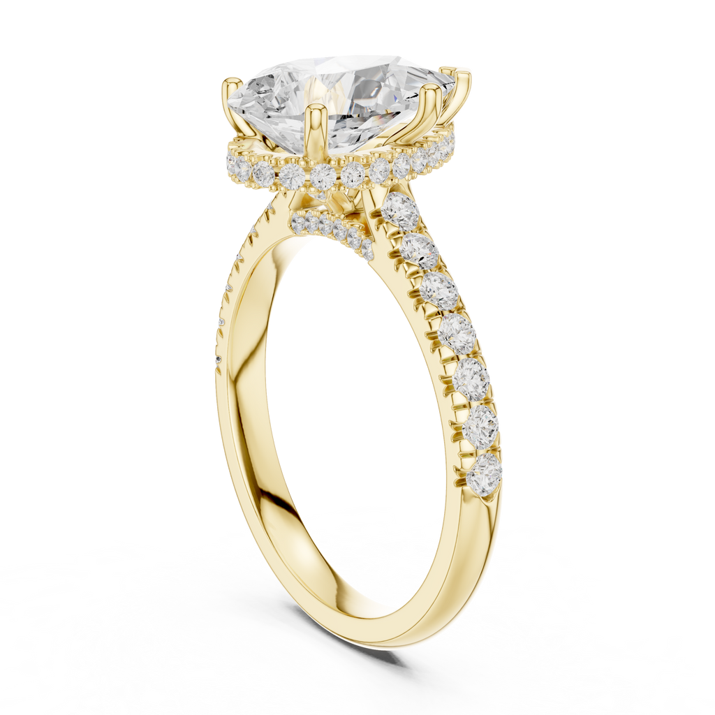 3.14 CT Pear Cut Diamond Hidden Halo Pavé Engagement Ring