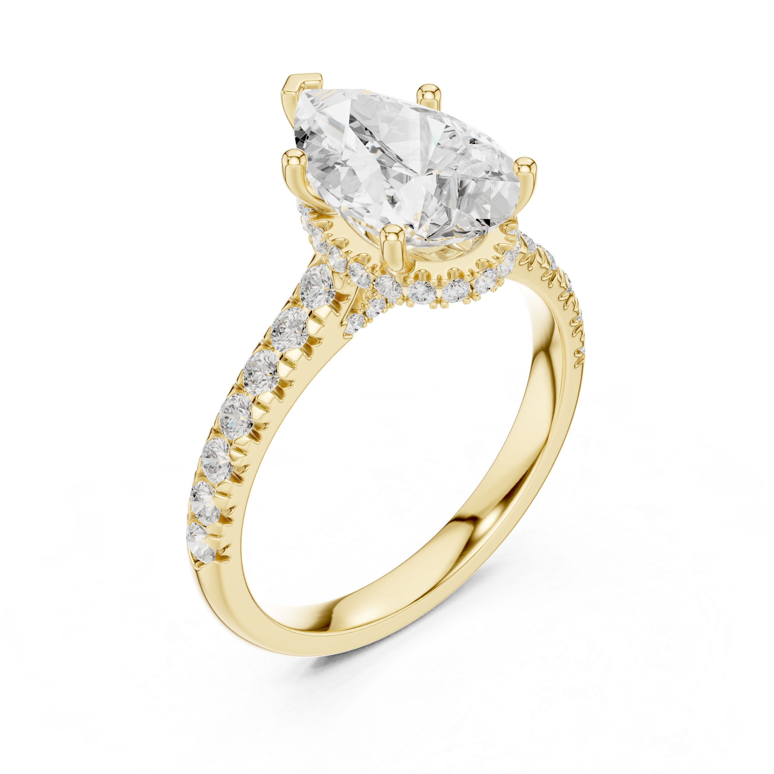 Pear Cut Hidden Halo Diamond Engagement Ring
