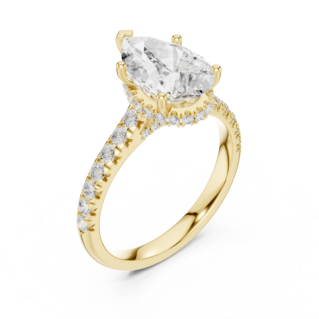 3.14 CT Pear Cut Diamond Hidden Halo Pavé Engagement Ring