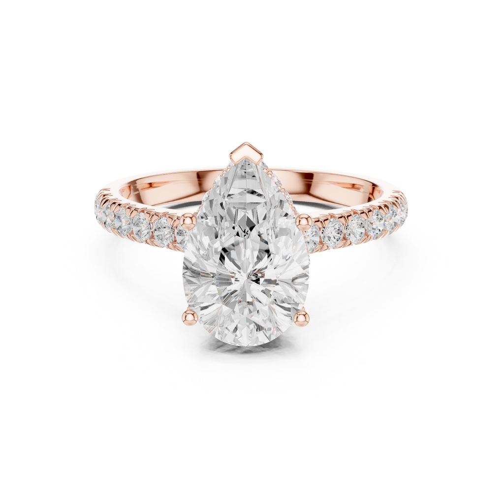Pear Cut Hidden Halo Diamond Engagement Ring