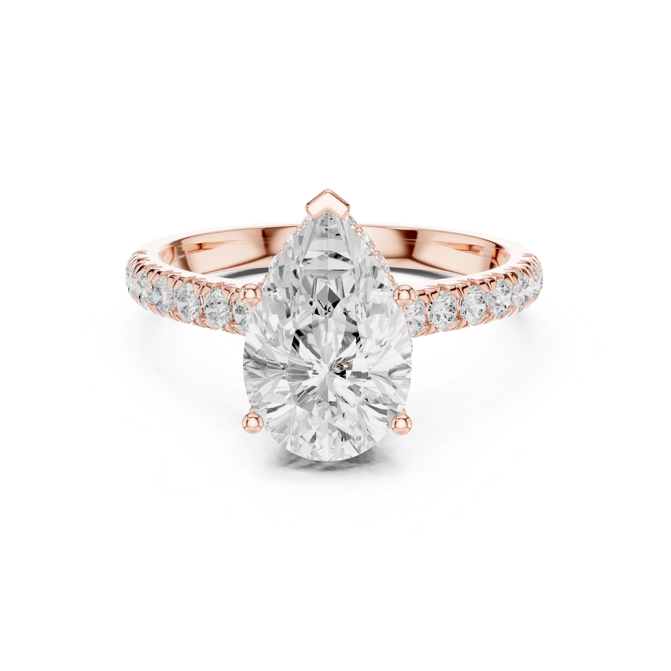 3.14 CT Pear Cut Diamond Hidden Halo Pavé Engagement Ring