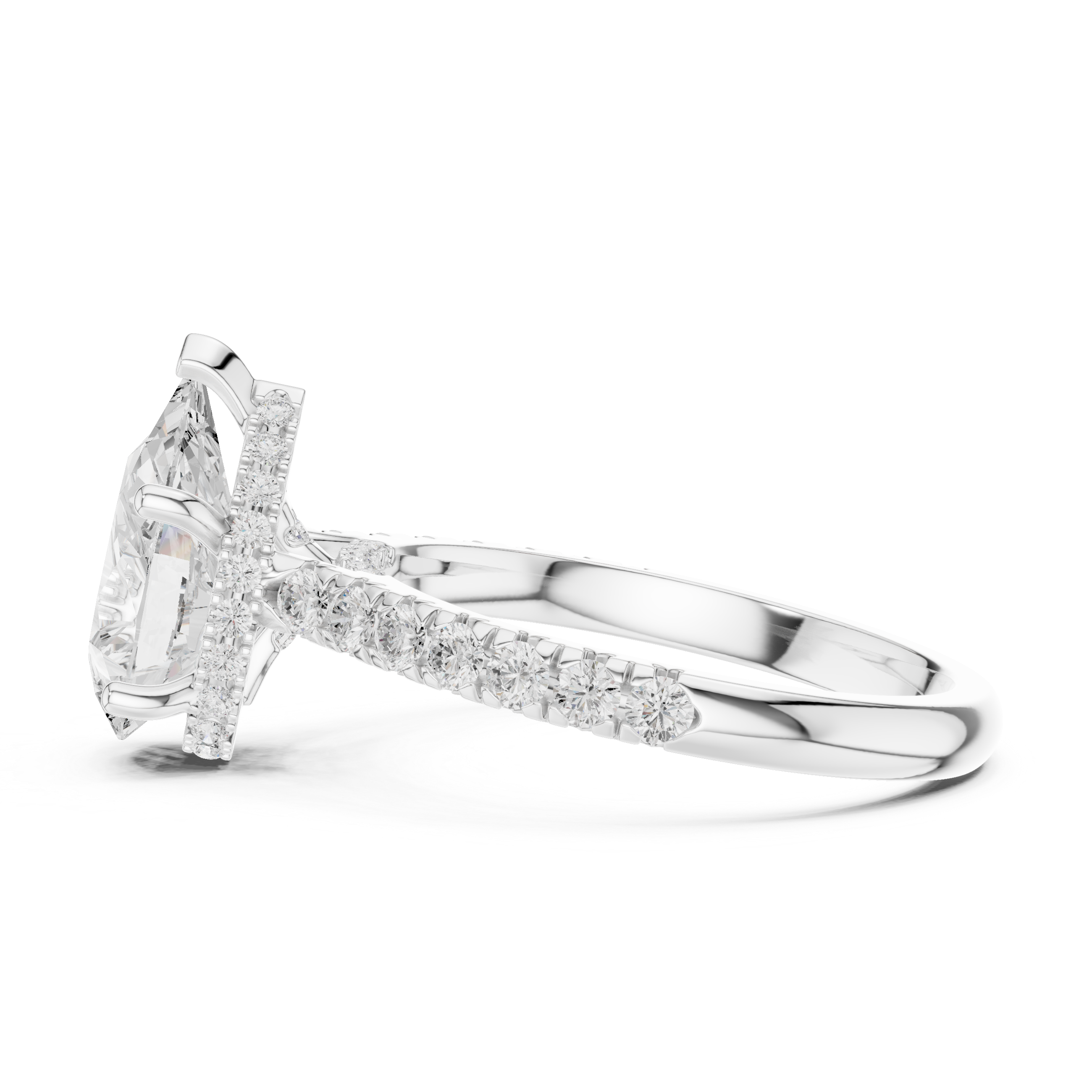 3.14 CT Pear Cut Diamond Hidden Halo Pavé Engagement Ring