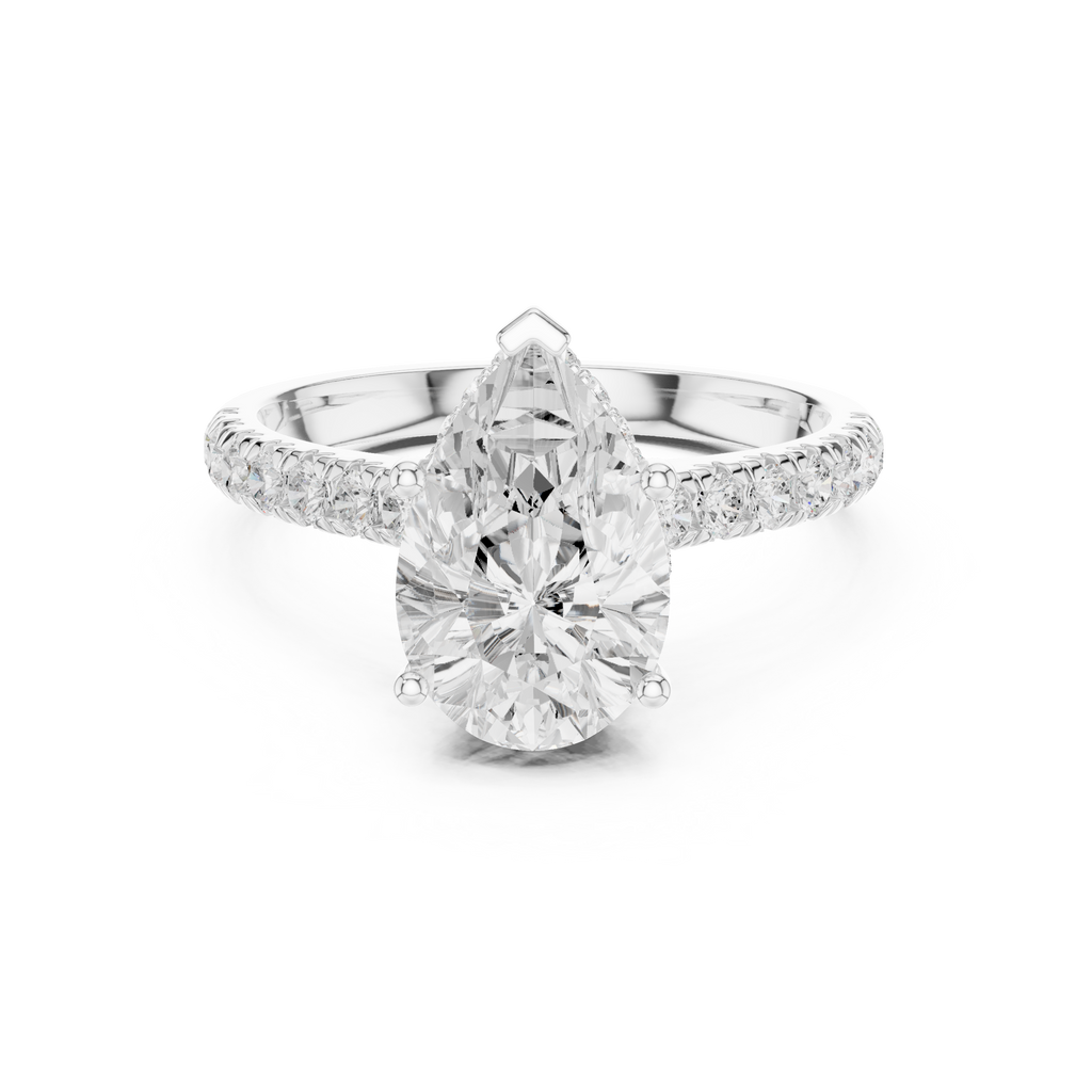 3.14 CT Pear Cut Diamond Hidden Halo Pavé Engagement Ring