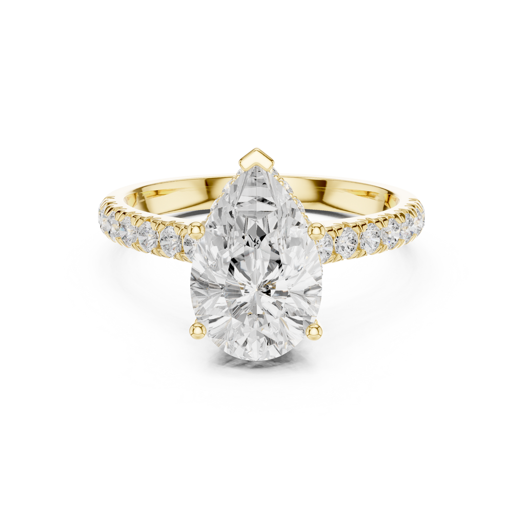 3.14 CT Pear Cut Diamond Hidden Halo Pavé Engagement Ring