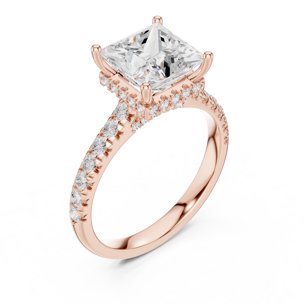 Princess Cut Hidden Halo Diamond Engagement Ring