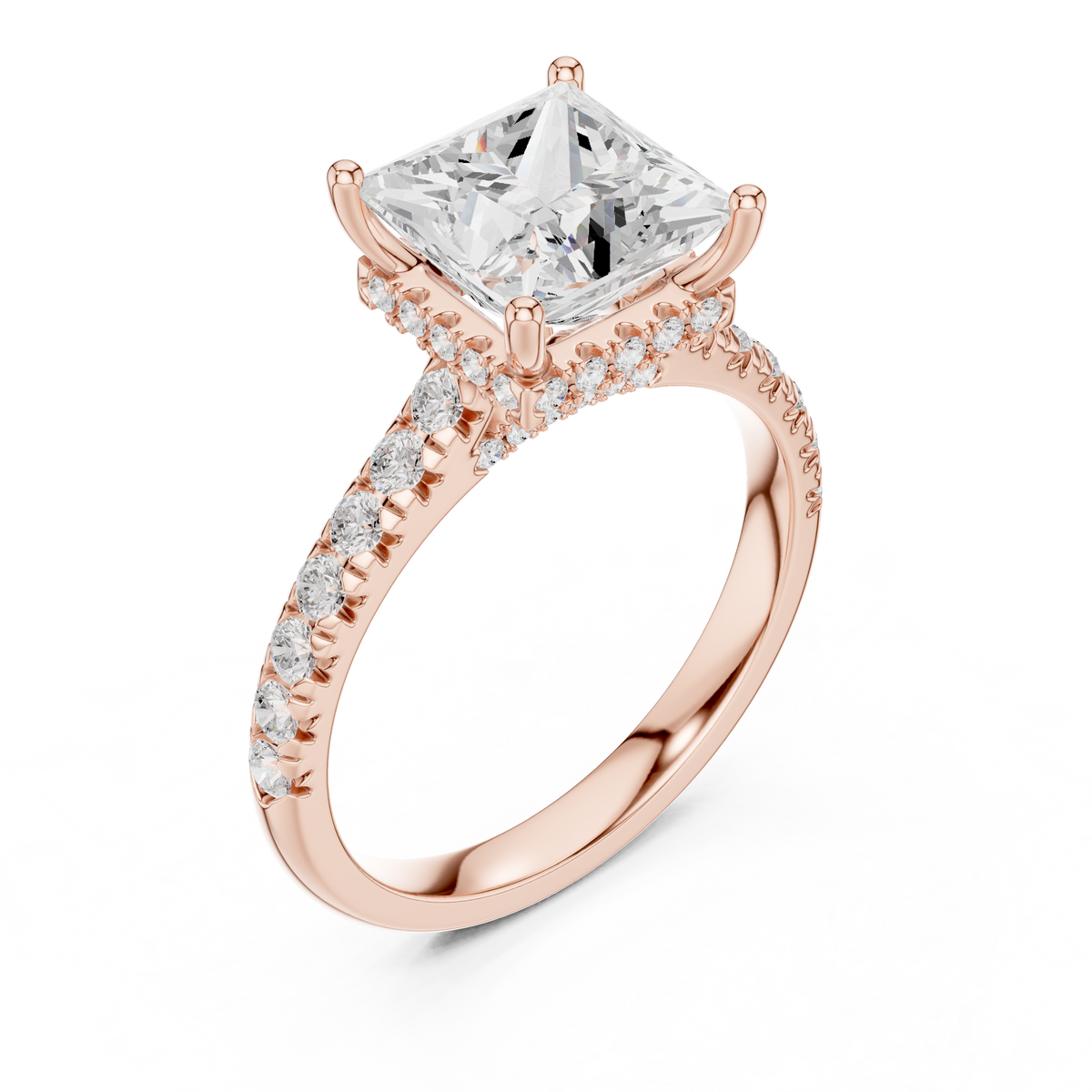 Princess Cut Hidden Halo Diamond Engagement Ring – Style – view 7 of 12, lab grown diamond ring | Jewelix Atelier