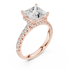 3.11 CT Princess Cut Diamond Hidden Halo Pavé Engagement Ring