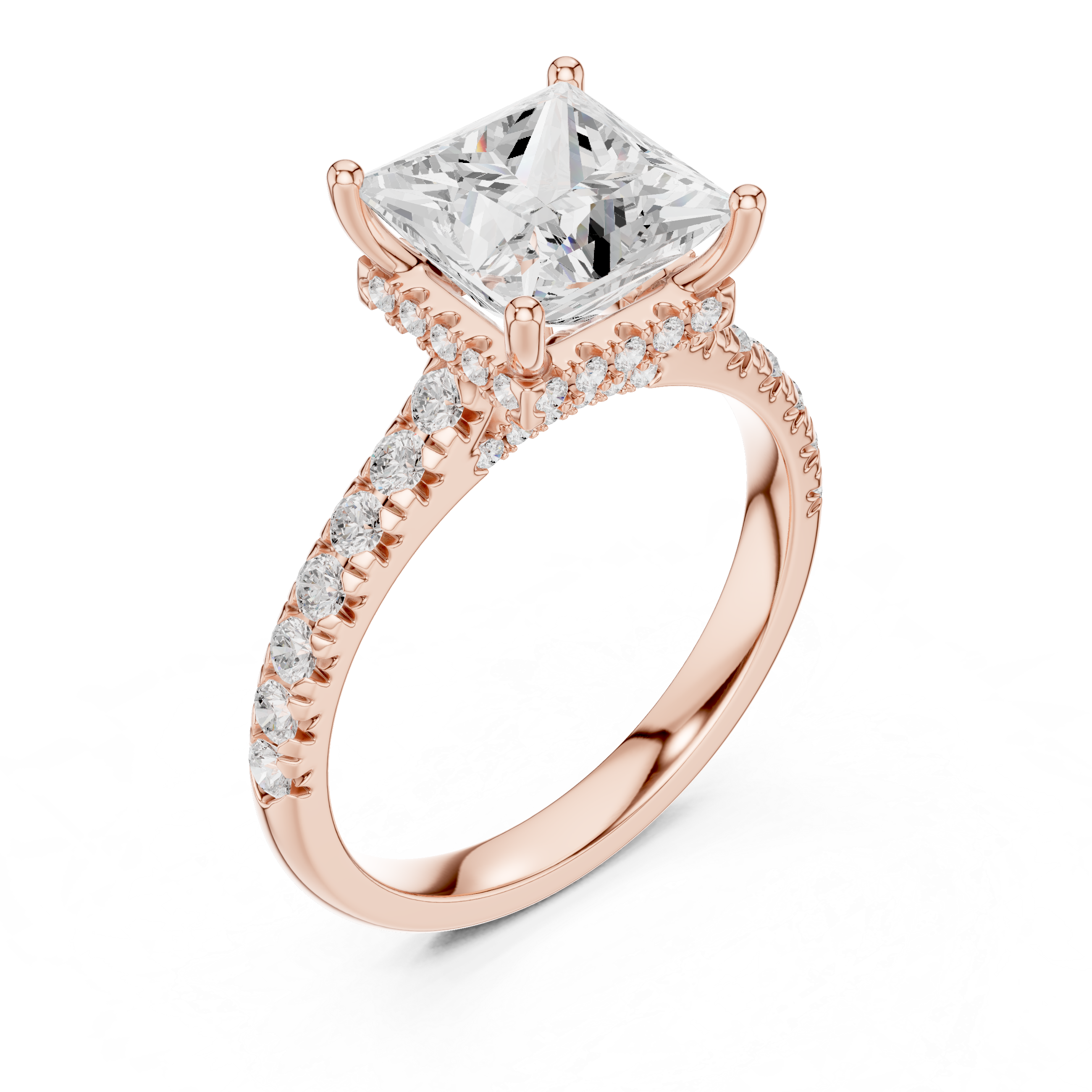 3.11 CT Princess Cut Diamond Hidden Halo Pavé Engagement Ring
