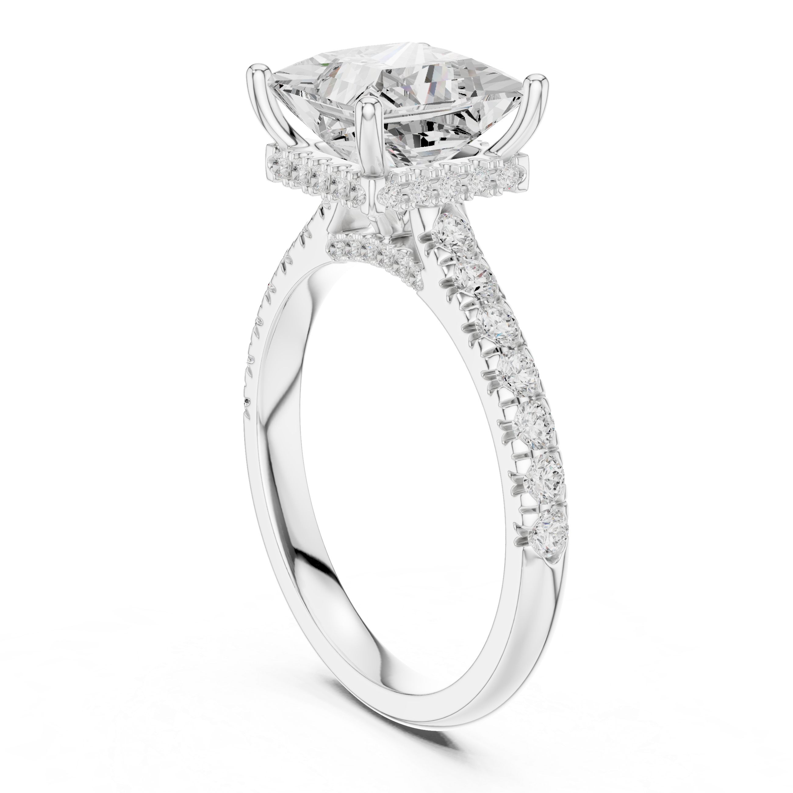 Princess Cut Hidden Halo Diamond Engagement Ring