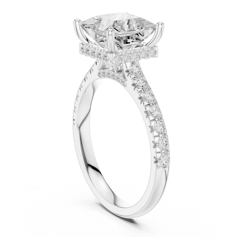 3.11 CT Princess Cut Diamond Hidden Halo Pavé Engagement Ring
