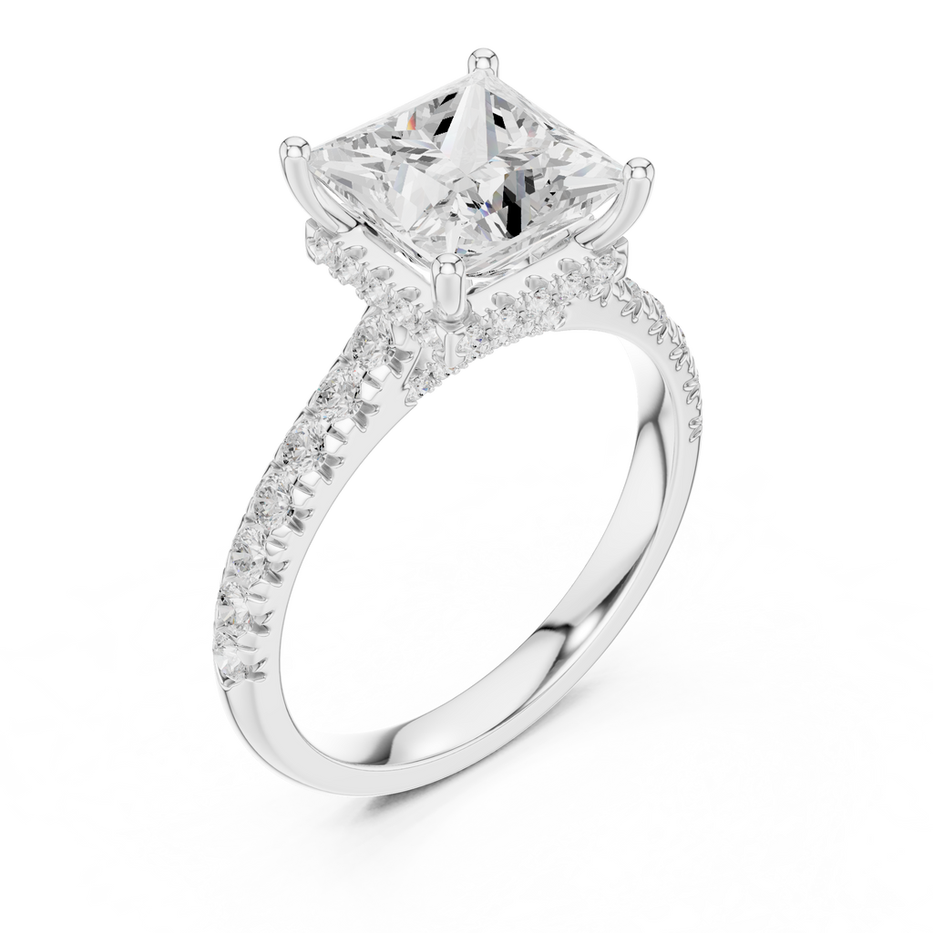 Princess Cut Hidden Halo Diamond Engagement Ring