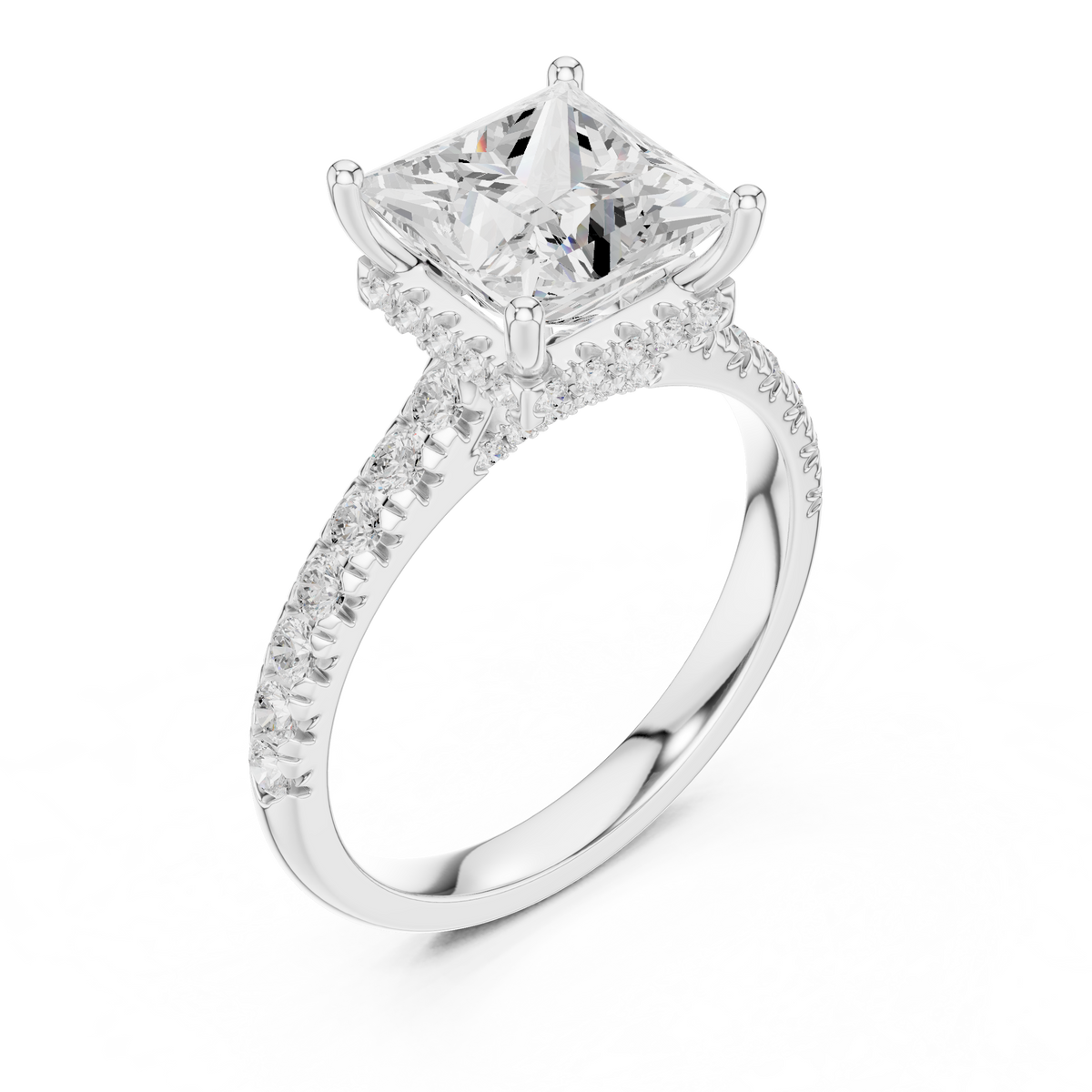 Princess Cut Hidden Halo Diamond Engagement Ring – Style – view 2 of 12, lab grown diamond ring | Jewelix Atelier