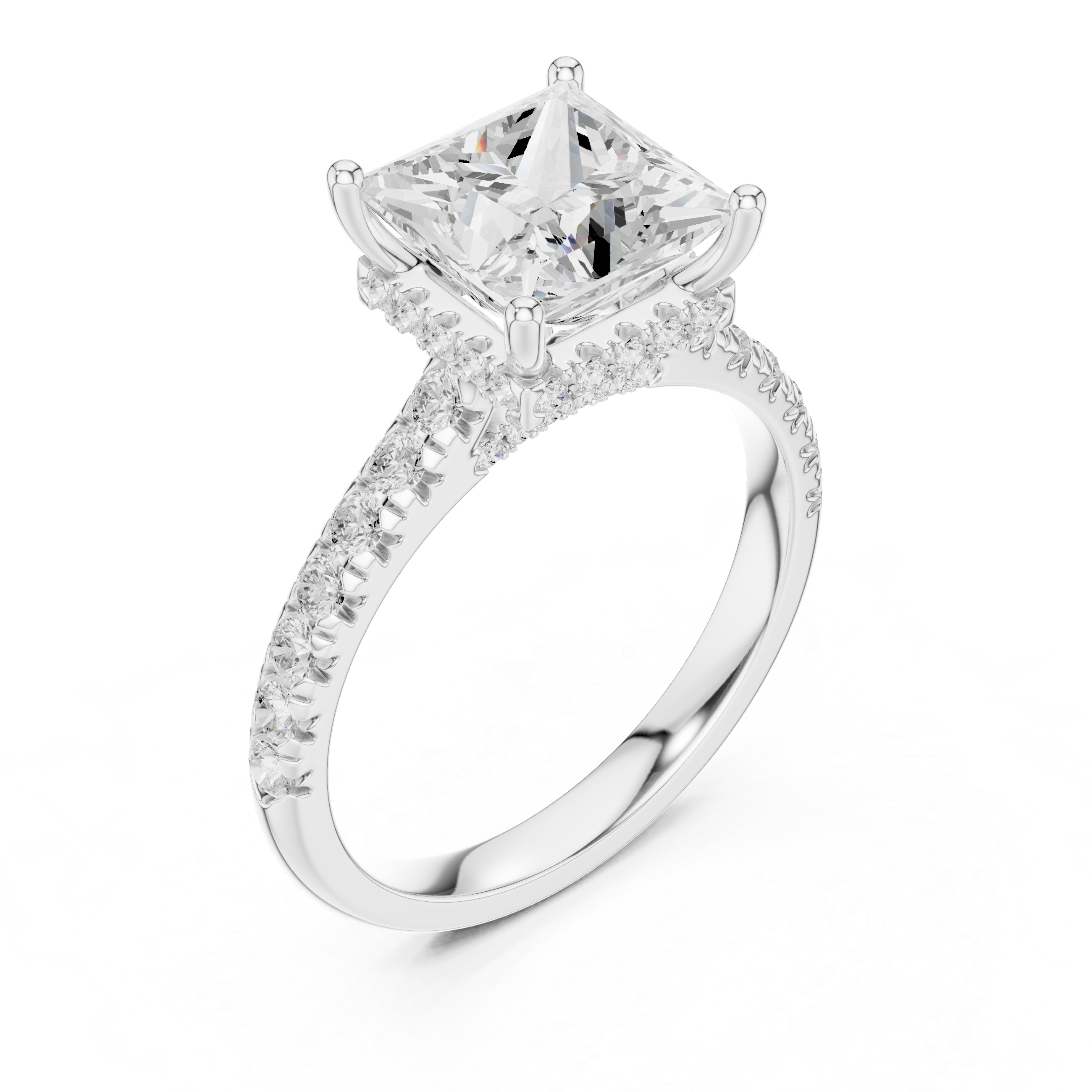 Princess Cut Hidden Halo Diamond Engagement Ring