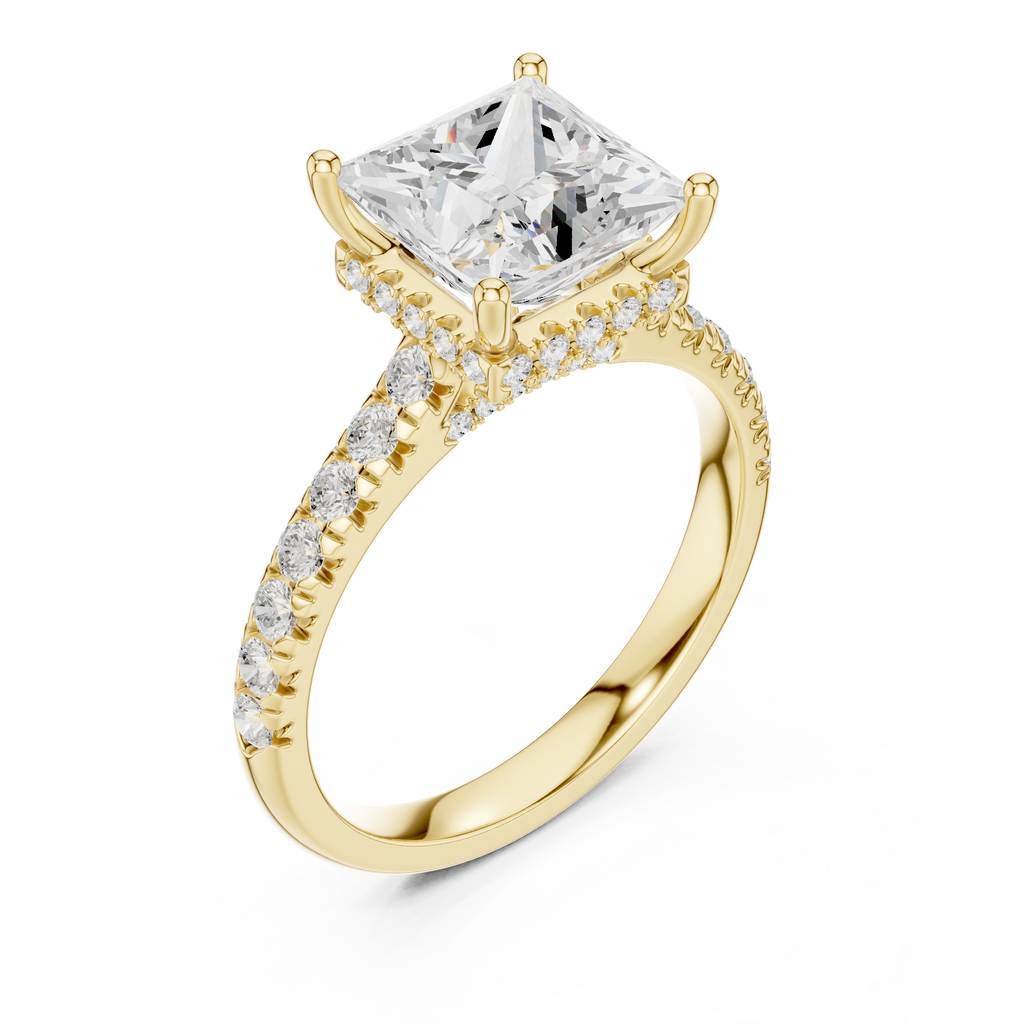 3.11 CT Princess Cut Diamond Hidden Halo Pavé Engagement Ring