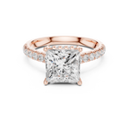 3.11 CT Princess Cut Diamond Hidden Halo Pavé Engagement Ring