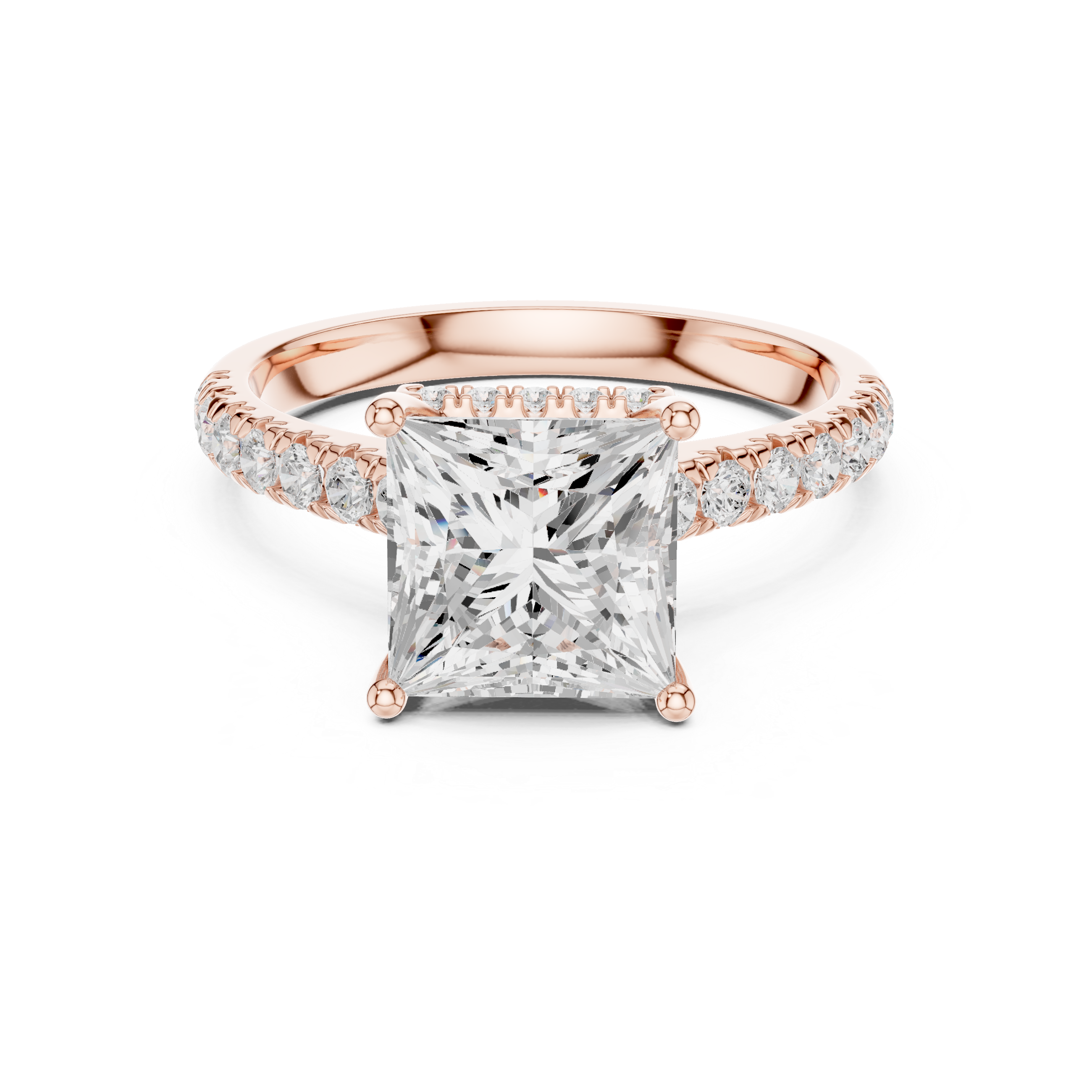3.11 CT Princess Cut Diamond Hidden Halo Pavé Engagement Ring